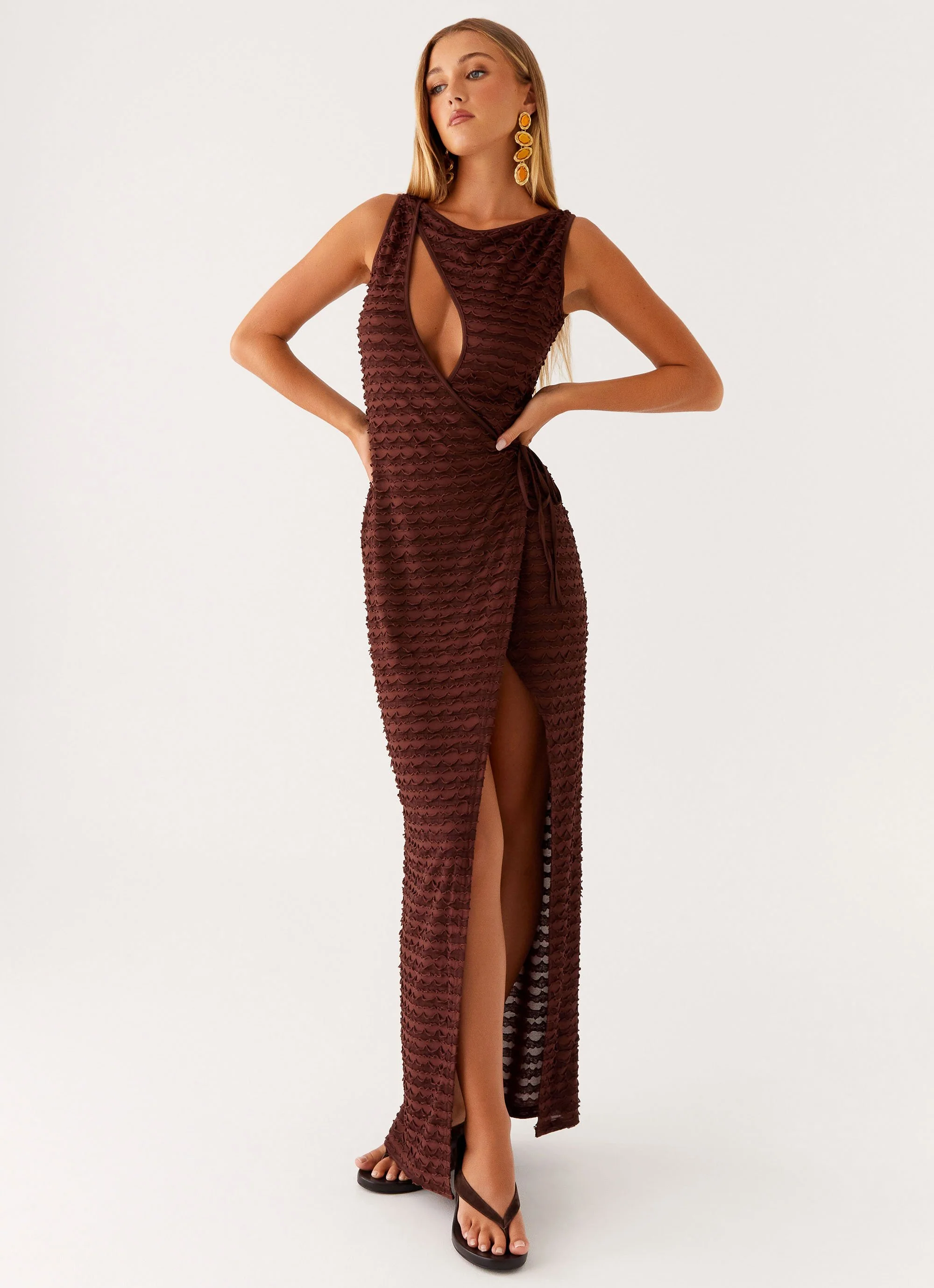 Sterling Wrap Maxi Dress - Chocolate - Image 3