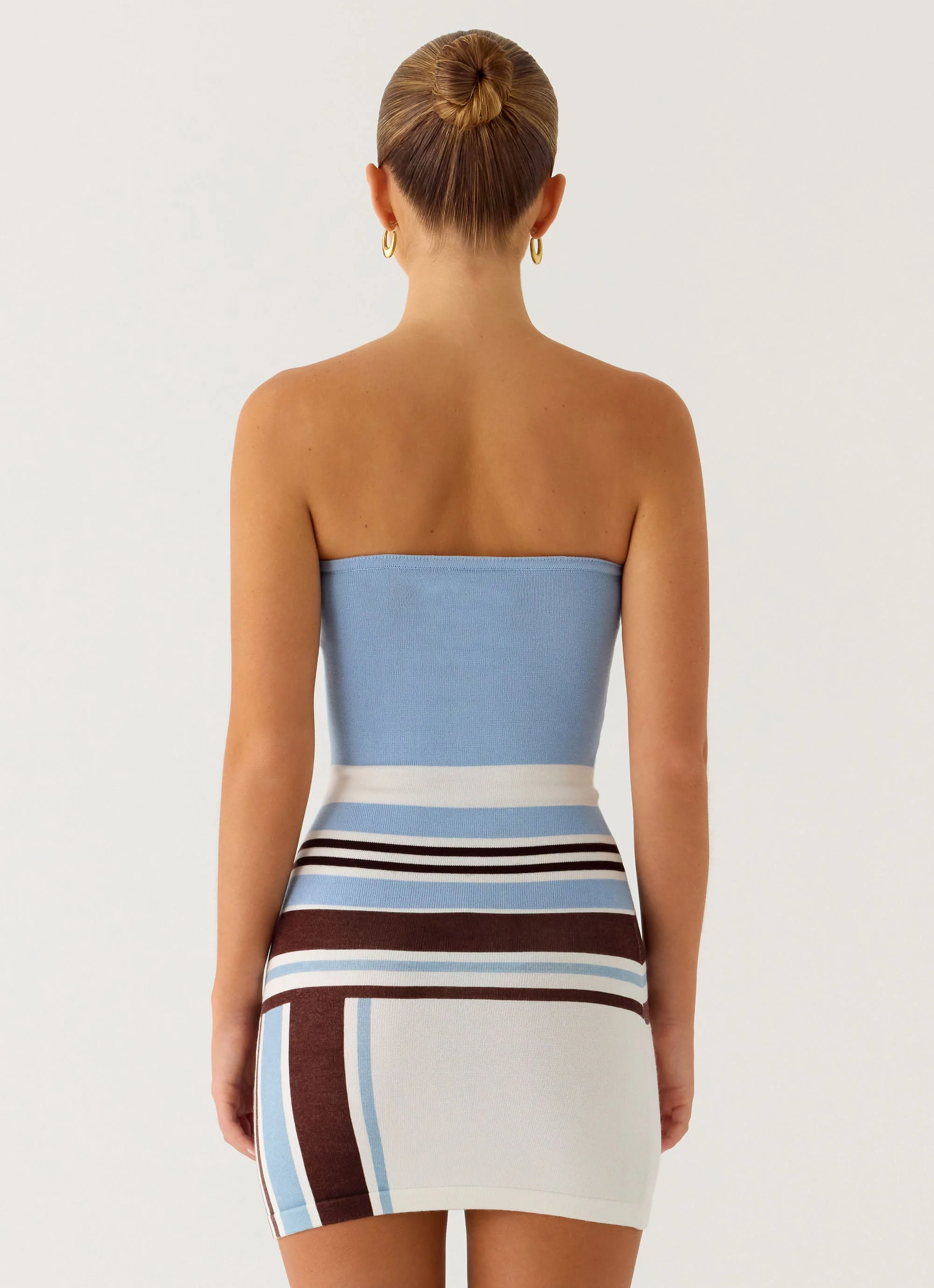 Straight Lines Mini Dress - Blue Stripe - Image 5