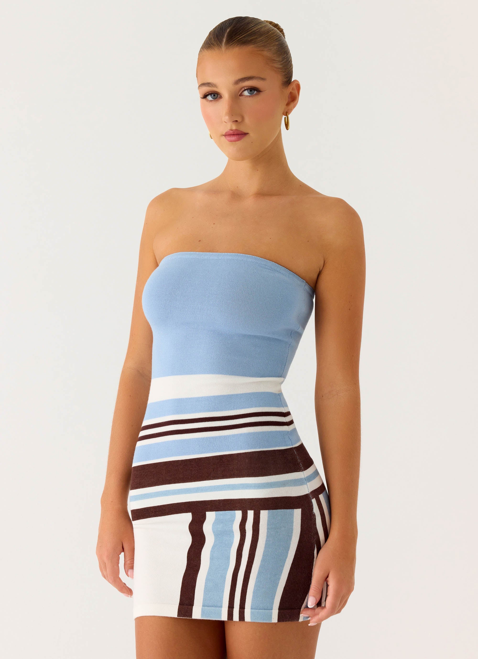 Straight Lines Mini Dress - Blue Stripe - Image 6