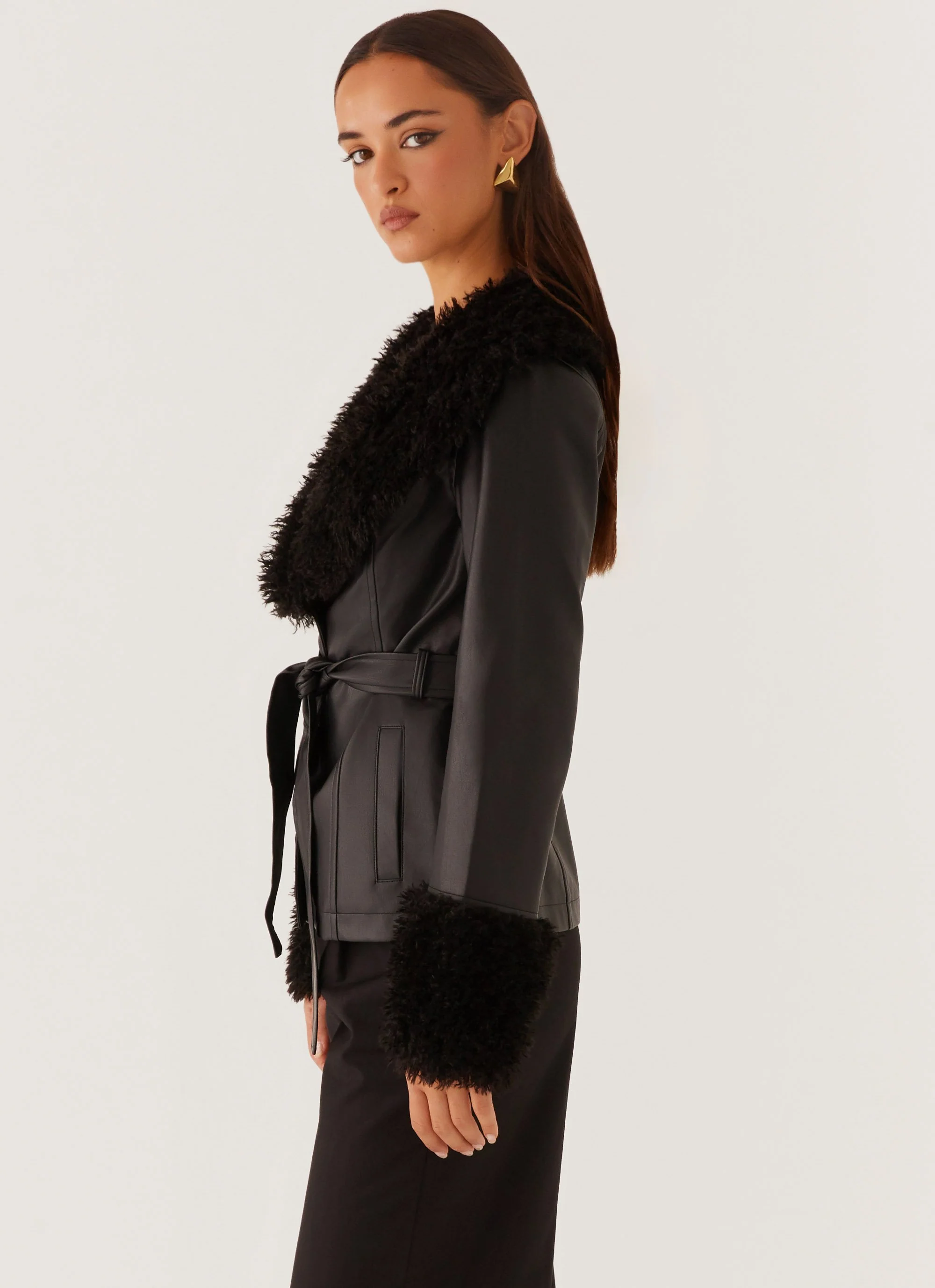 Street Lights Fur Trim Jacket - Black - Image 4