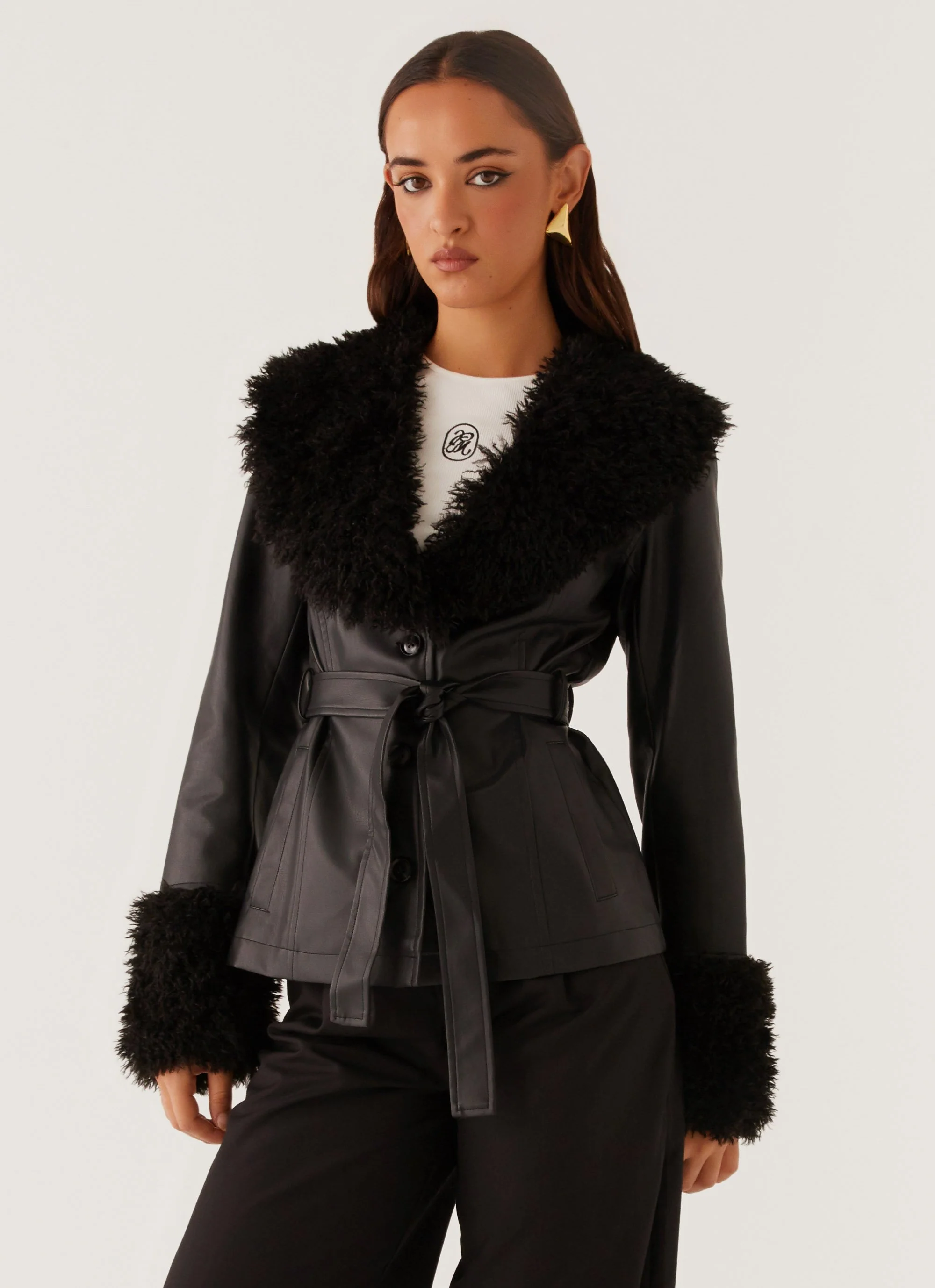 Street Lights Fur Trim Jacket - Black - Image 6