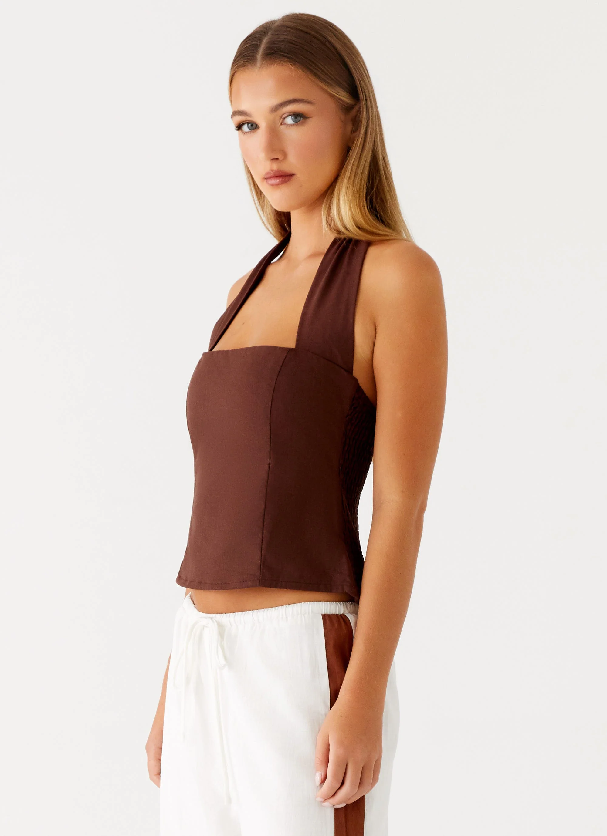 Sunflare Linen Halter Top - Chocolate - Image 3