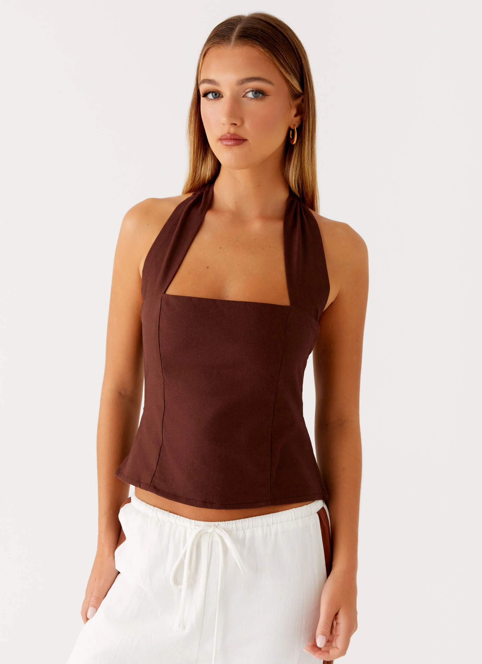 Sunflare Linen Halter Top - Chocolate - Image 5