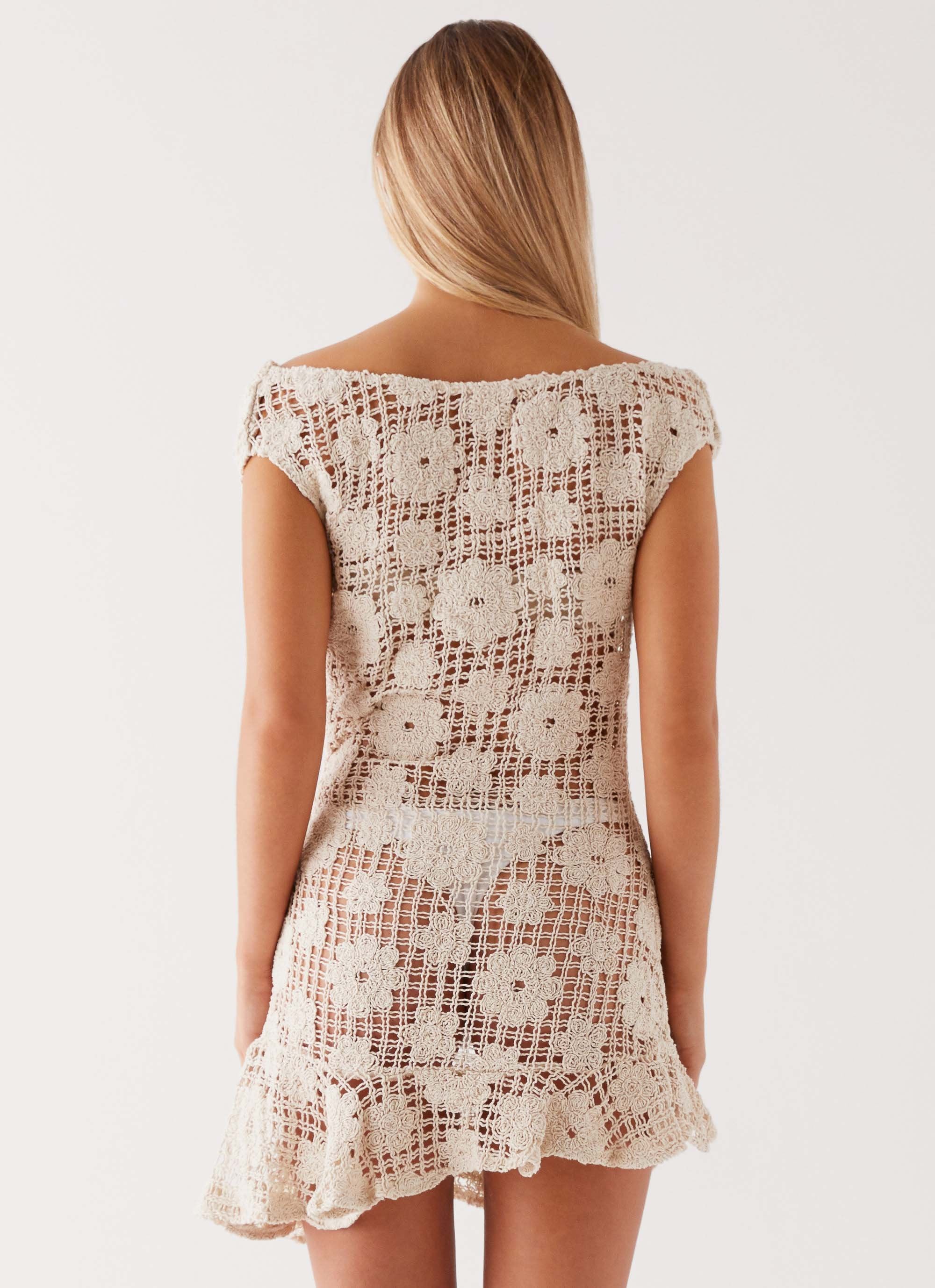 Sunnyside Crochet Mini Dress - Ivory - Image 4
