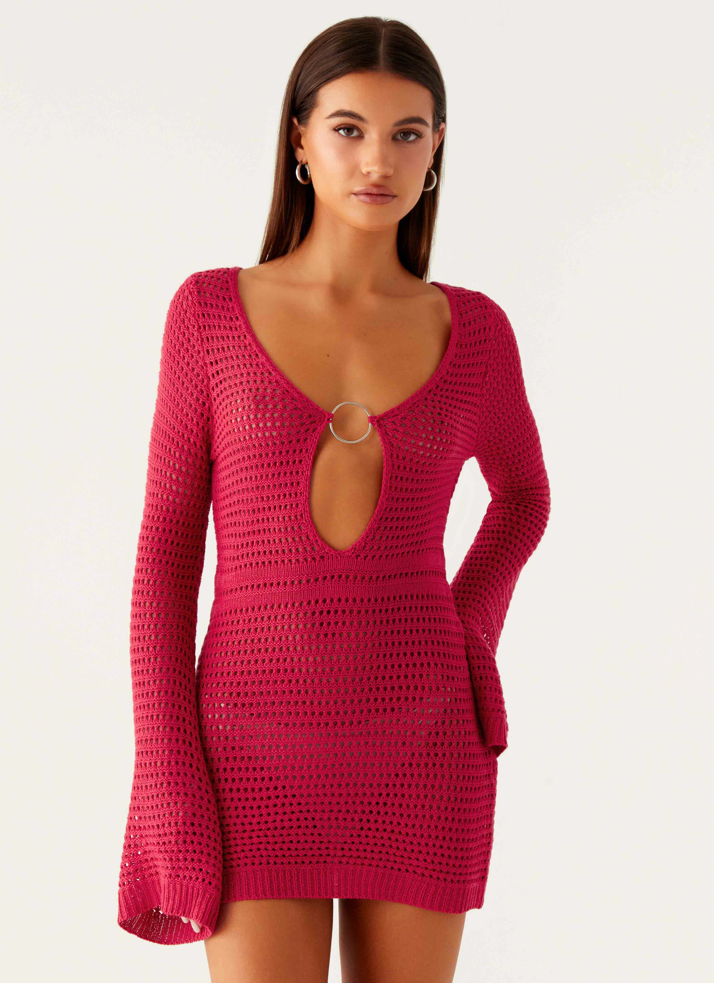 Sunriser Crochet Mini Dress - Pink - Image 5