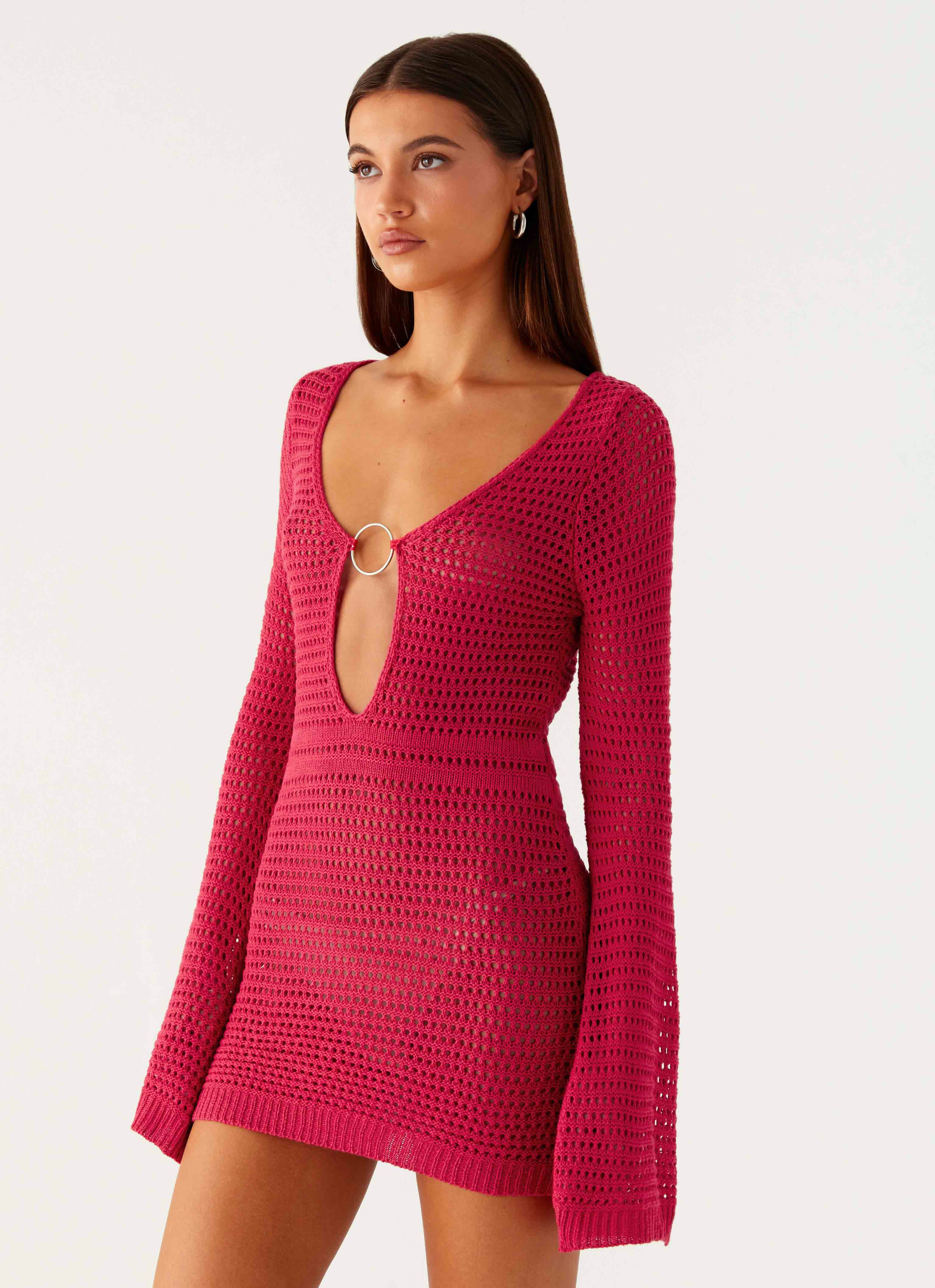 Sunriser Crochet Mini Dress - Pink - Image 6