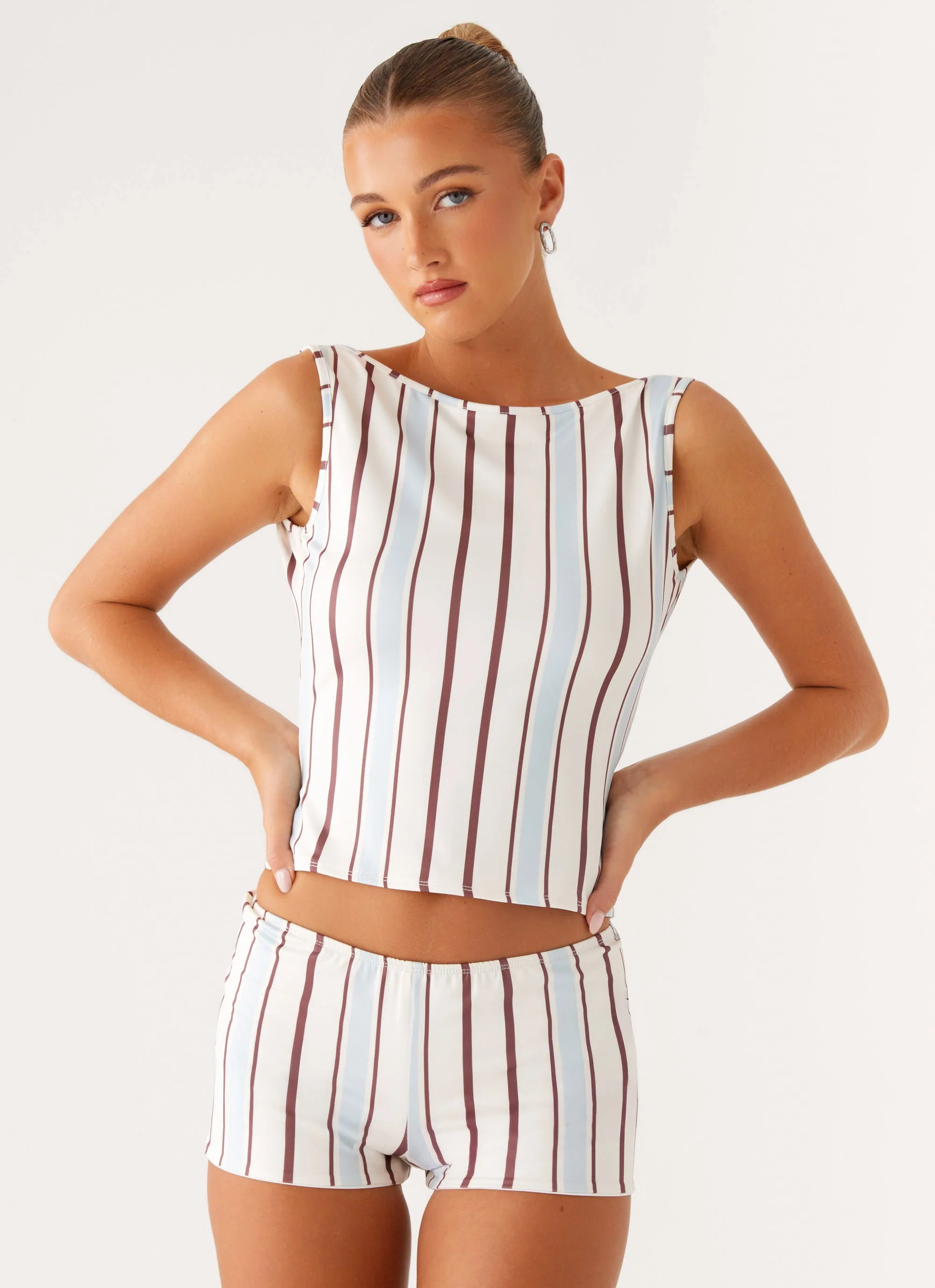 Sun's Out Low Rise Mini Shorts - Blue Stripe - Image 5