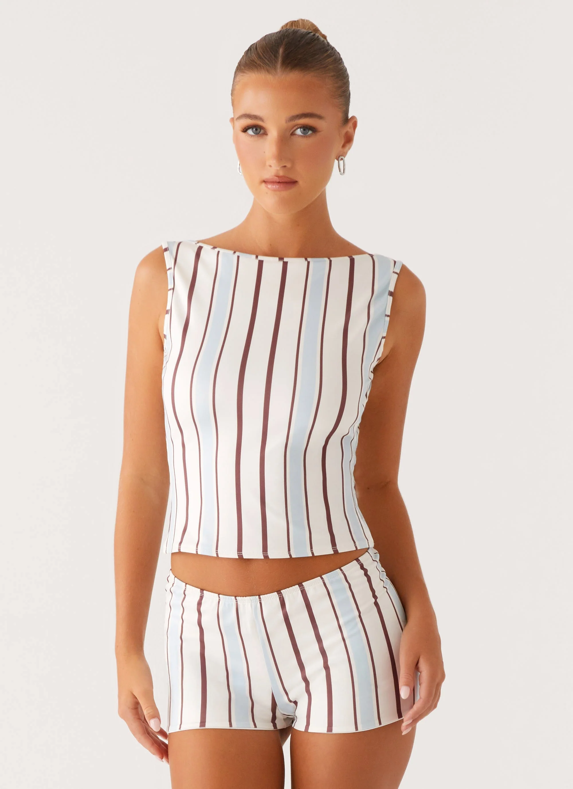 Sun's Out Low Rise Mini Shorts - Blue Stripe - Image 6