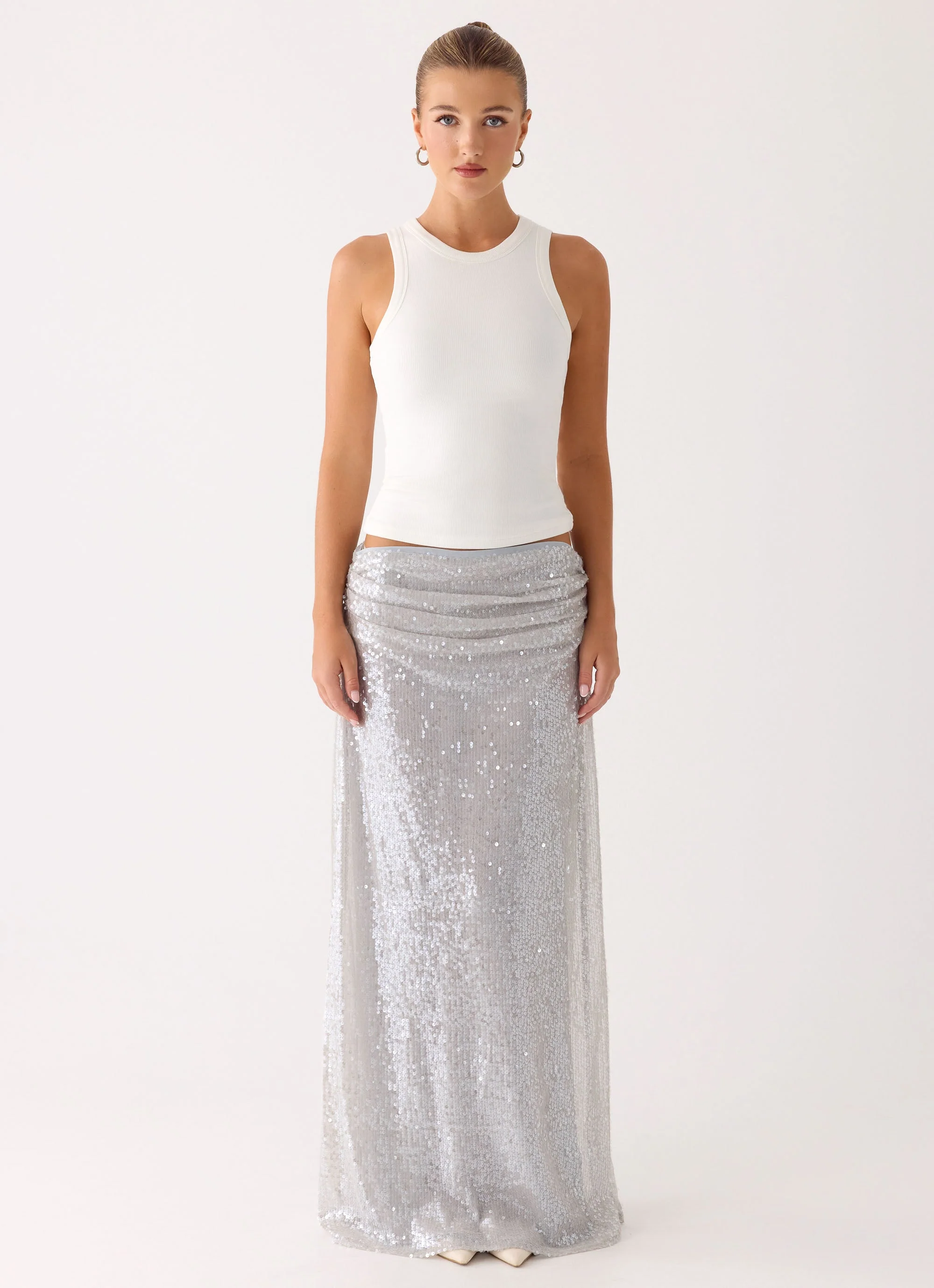 Susie Sequin Maxi Skirt - Silver - Image 6