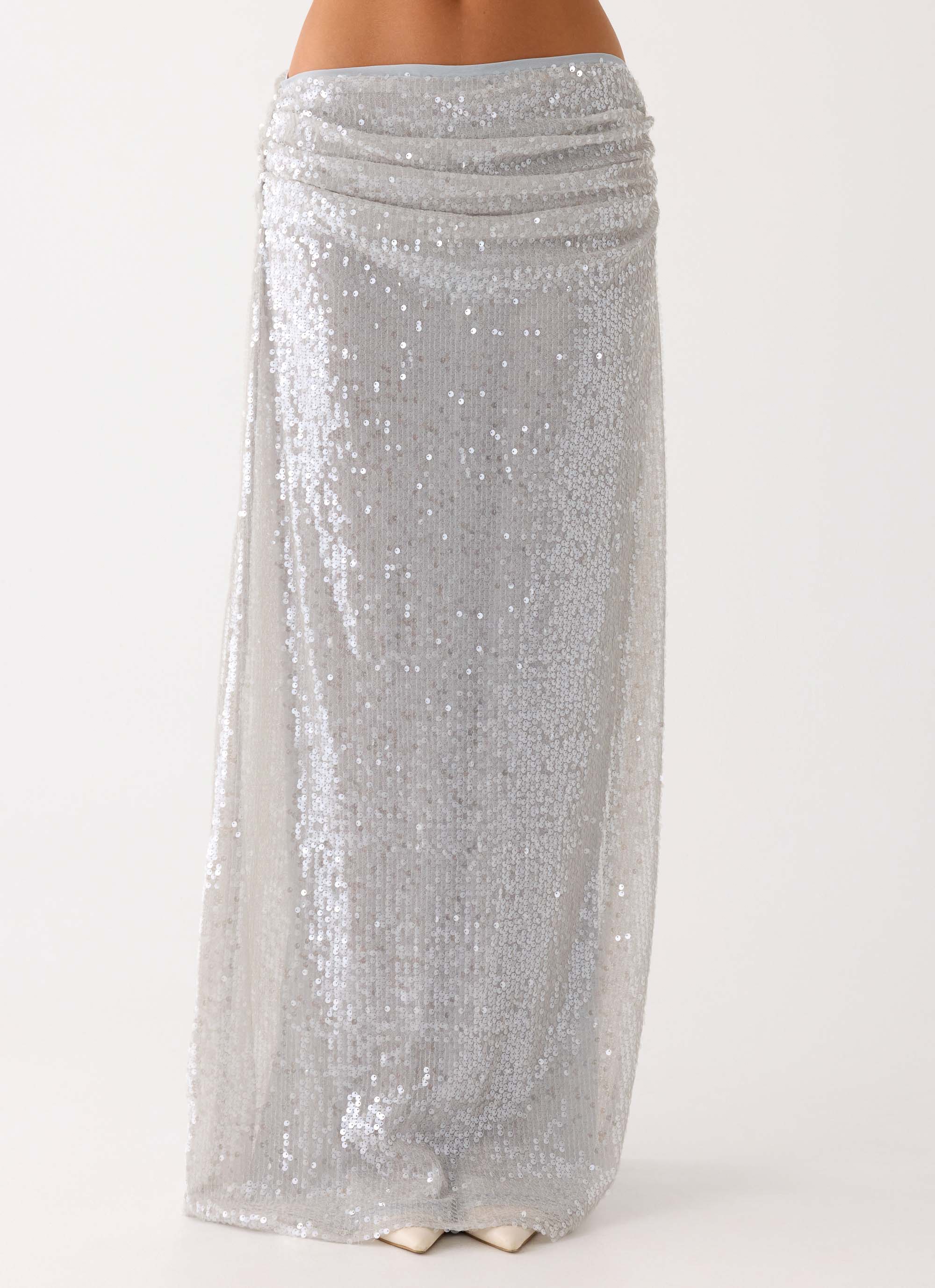 Susie Sequin Maxi Skirt - Silver - Image 9