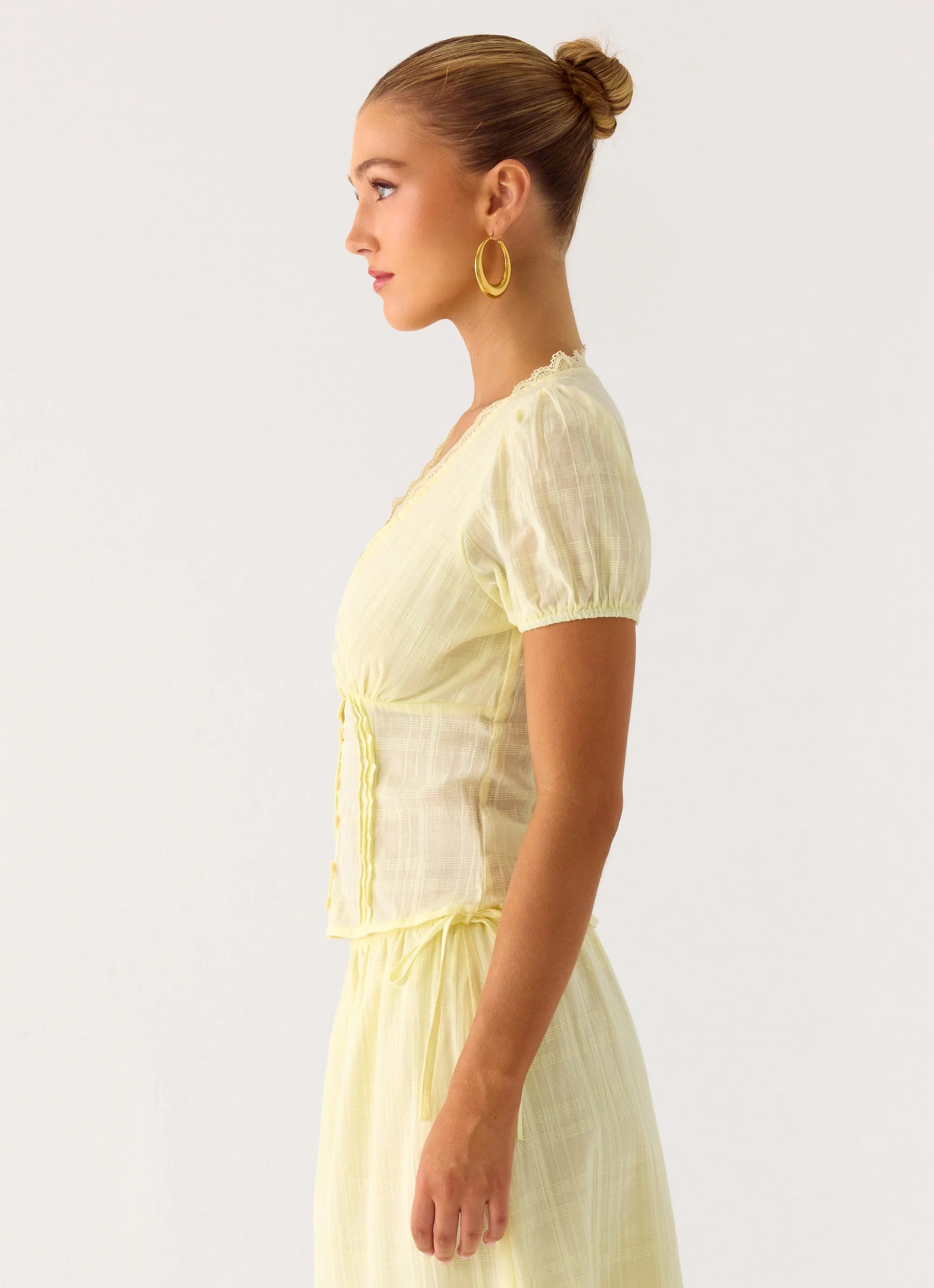 Sweet Lullaby Button Up Shirt - Lemon Yellow - Image 2