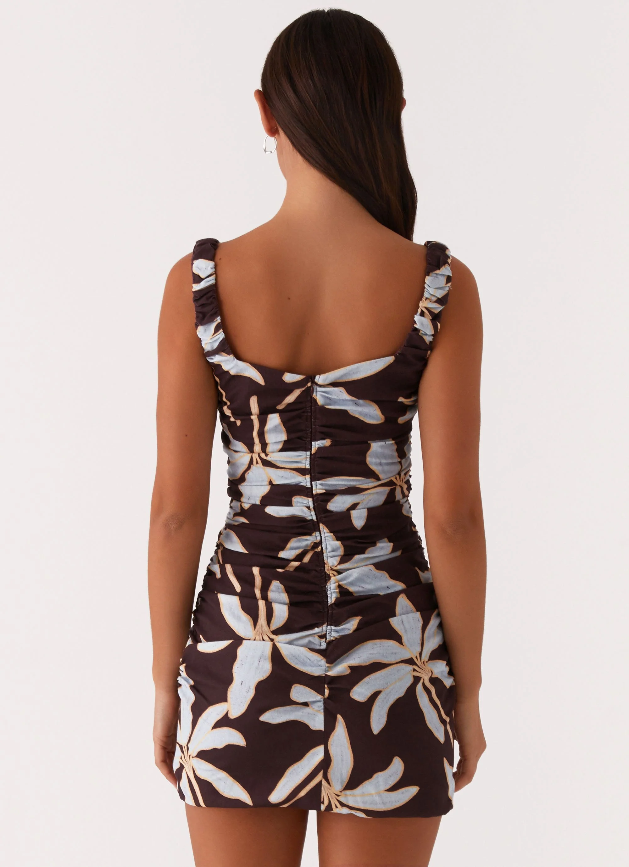 Sweet Melody Ruched Mini Dress - Opulent Brown - Image 3