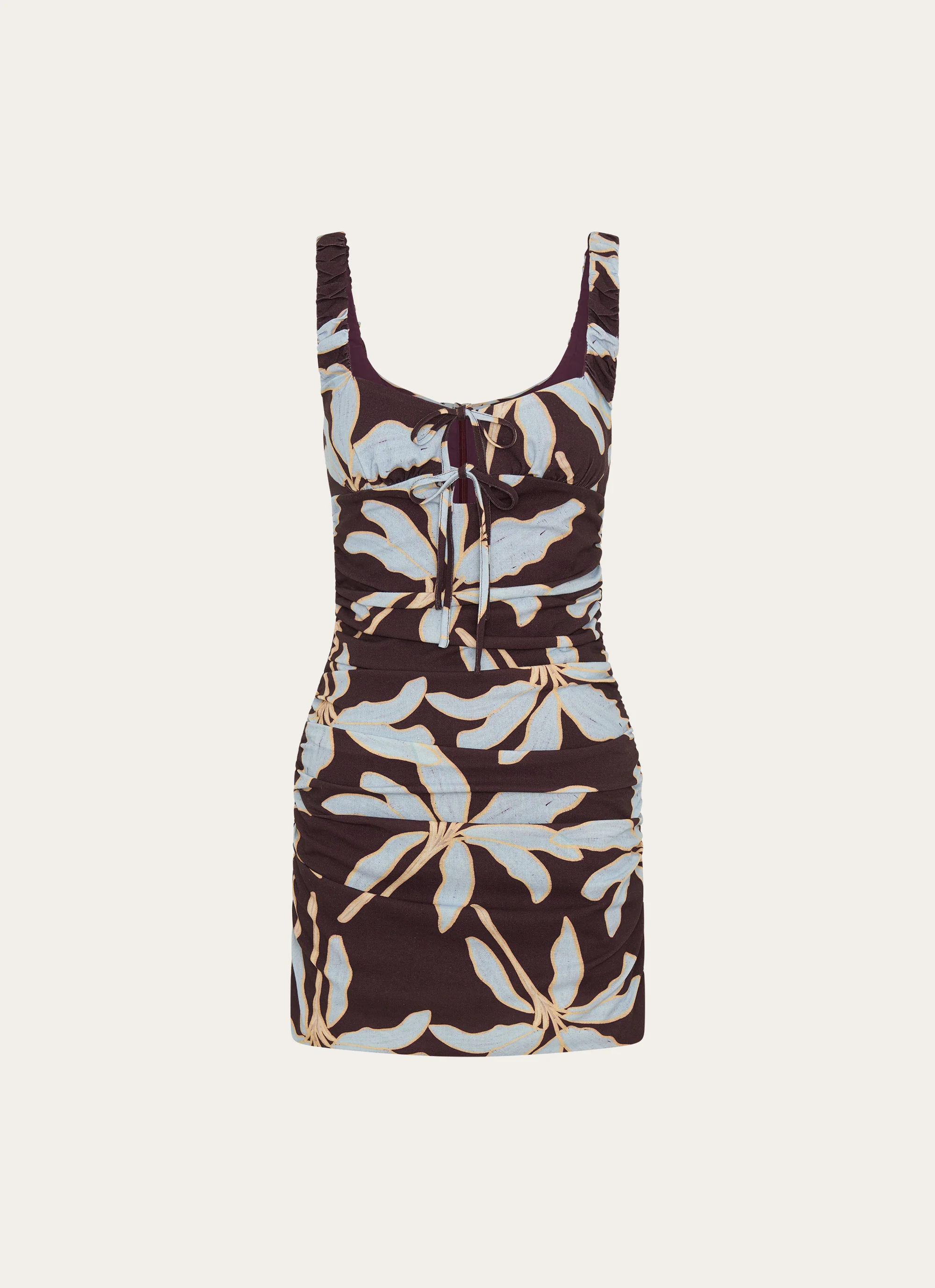 Sweet Melody Ruched Mini Dress - Opulent Brown - Image 6