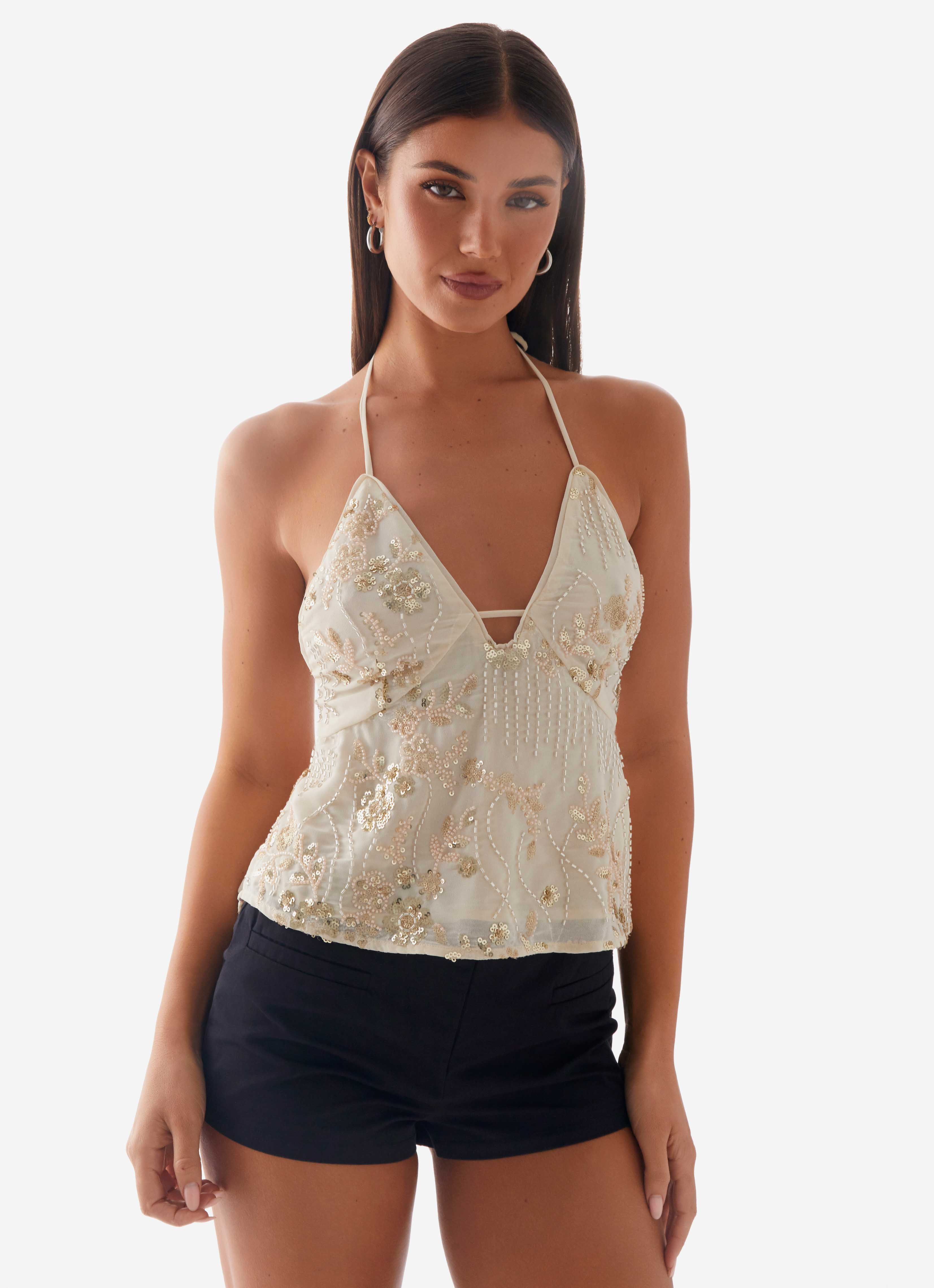 Sweet Obsessions Beaded Halter Top - Ivory - Image 5
