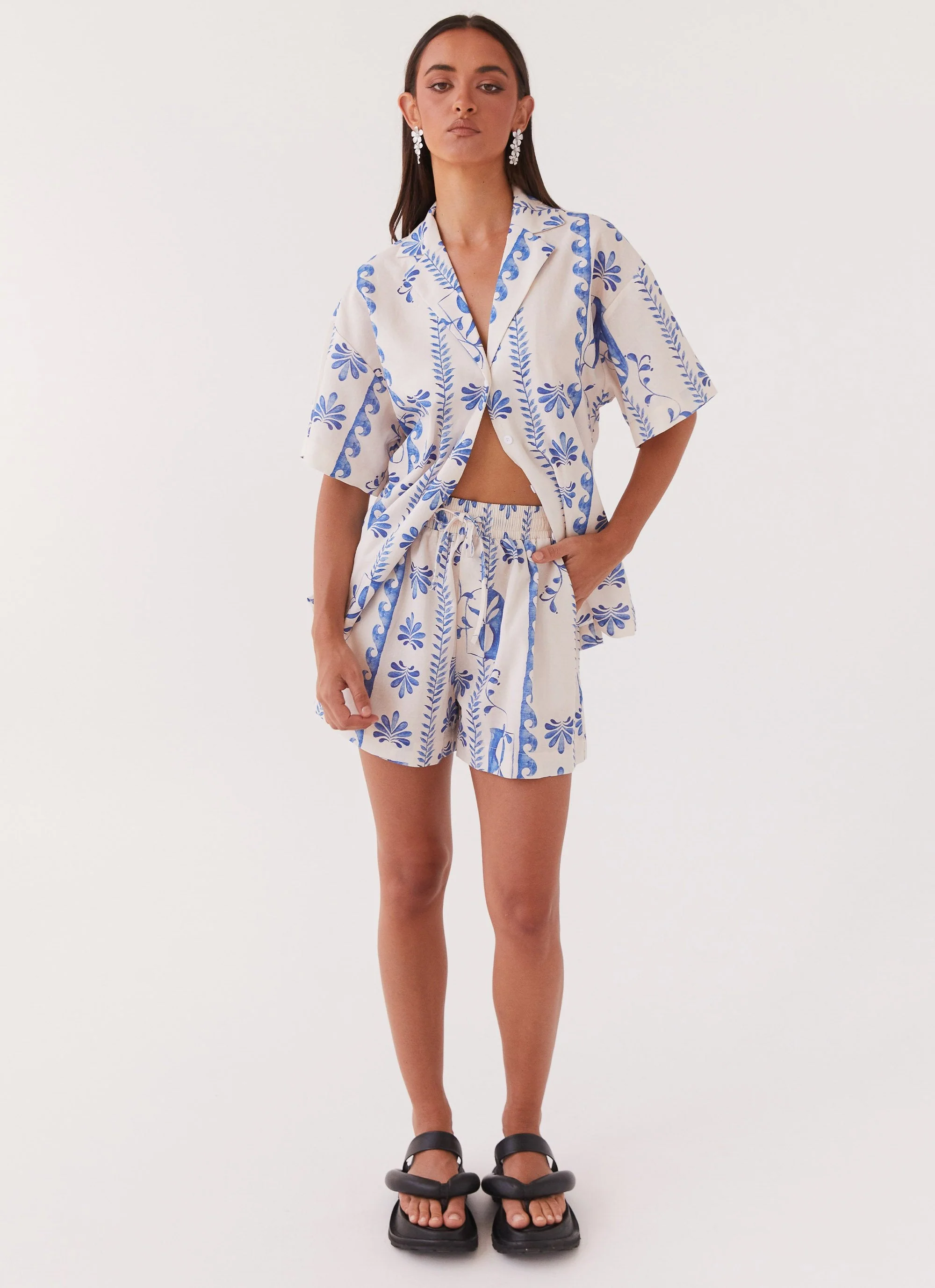 Sweet Relief Linen Oversized Shirt - Floral Wave - Image 2