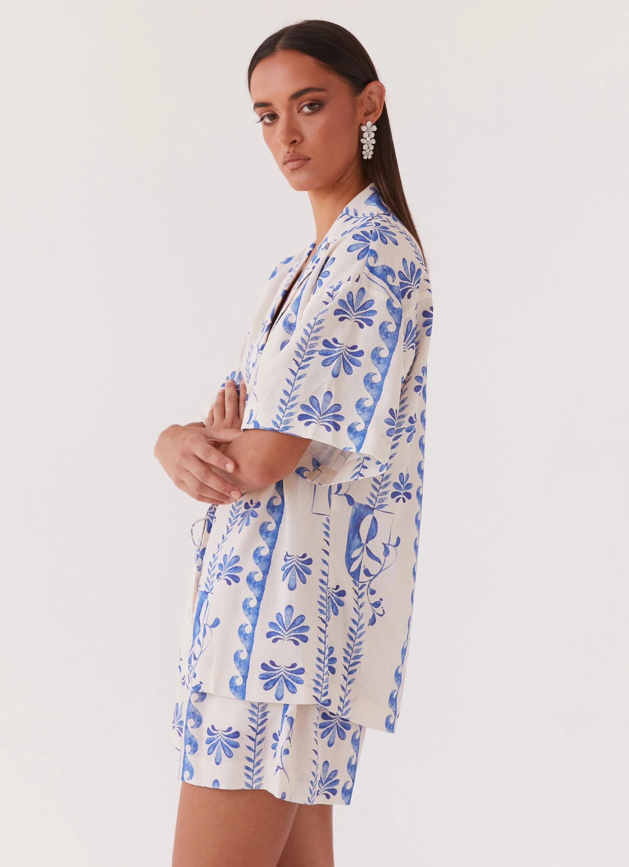 Sweet Relief Linen Oversized Shirt - Floral Wave - Image 3