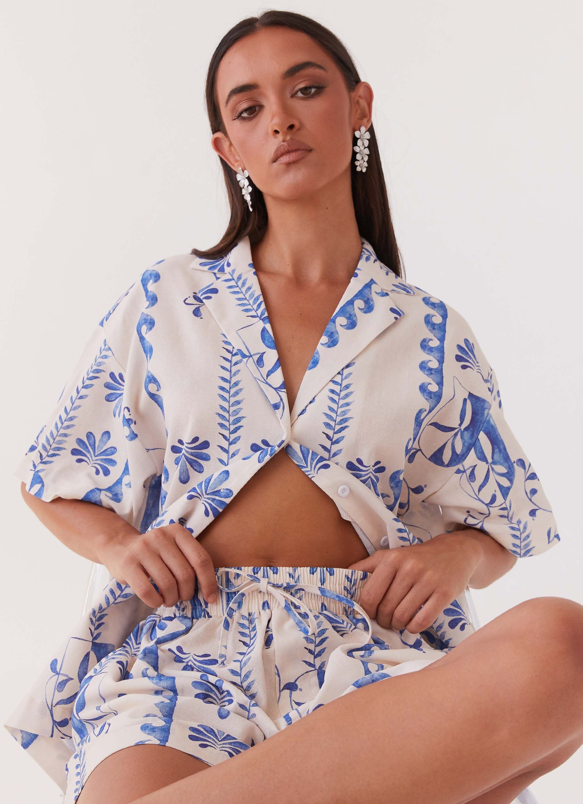 Sweet Relief Linen Oversized Shirt - Floral Wave - Image 5