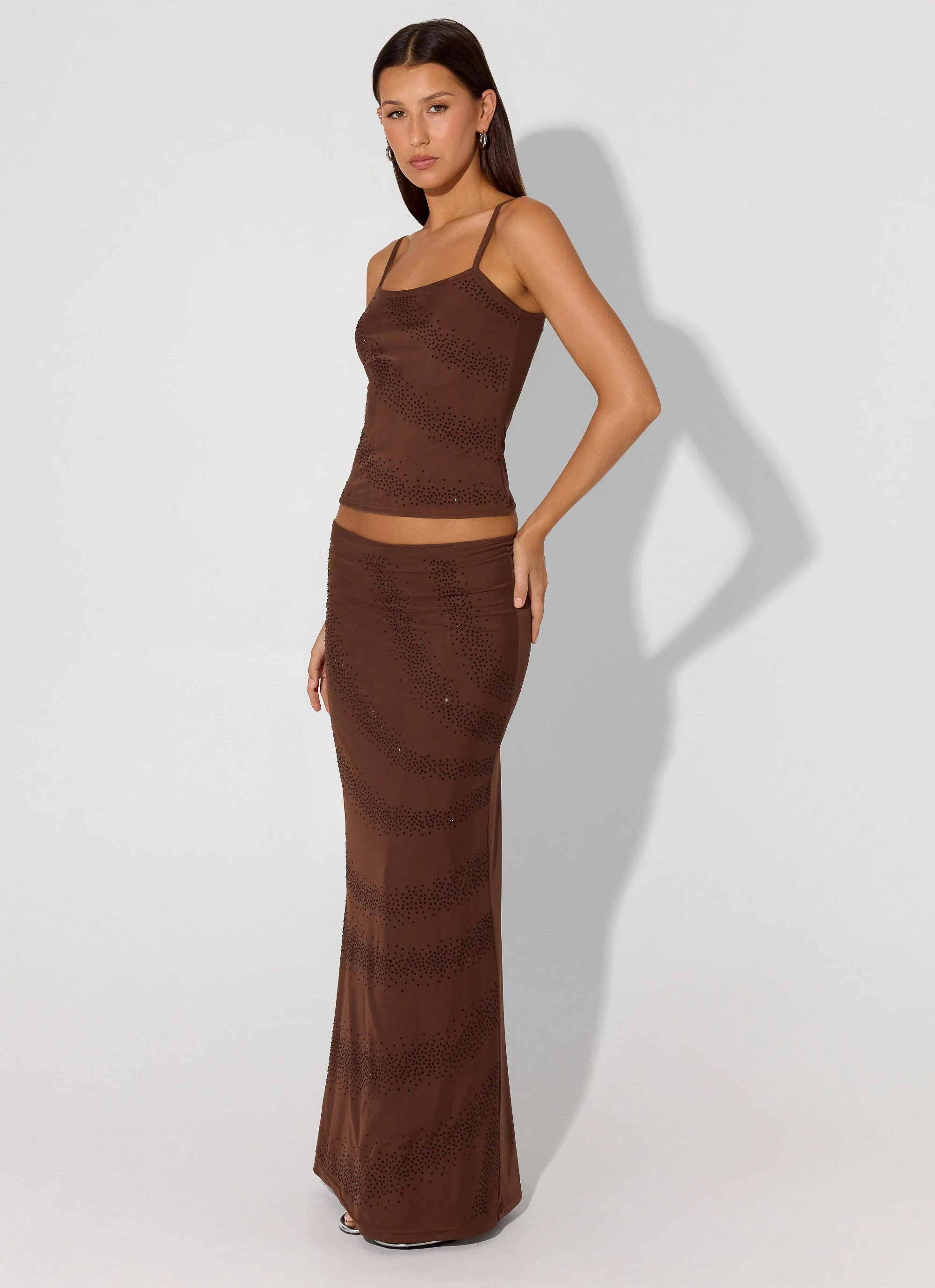 Sweet Sky Beaded Maxi Skirt - Chocolate - Image 8