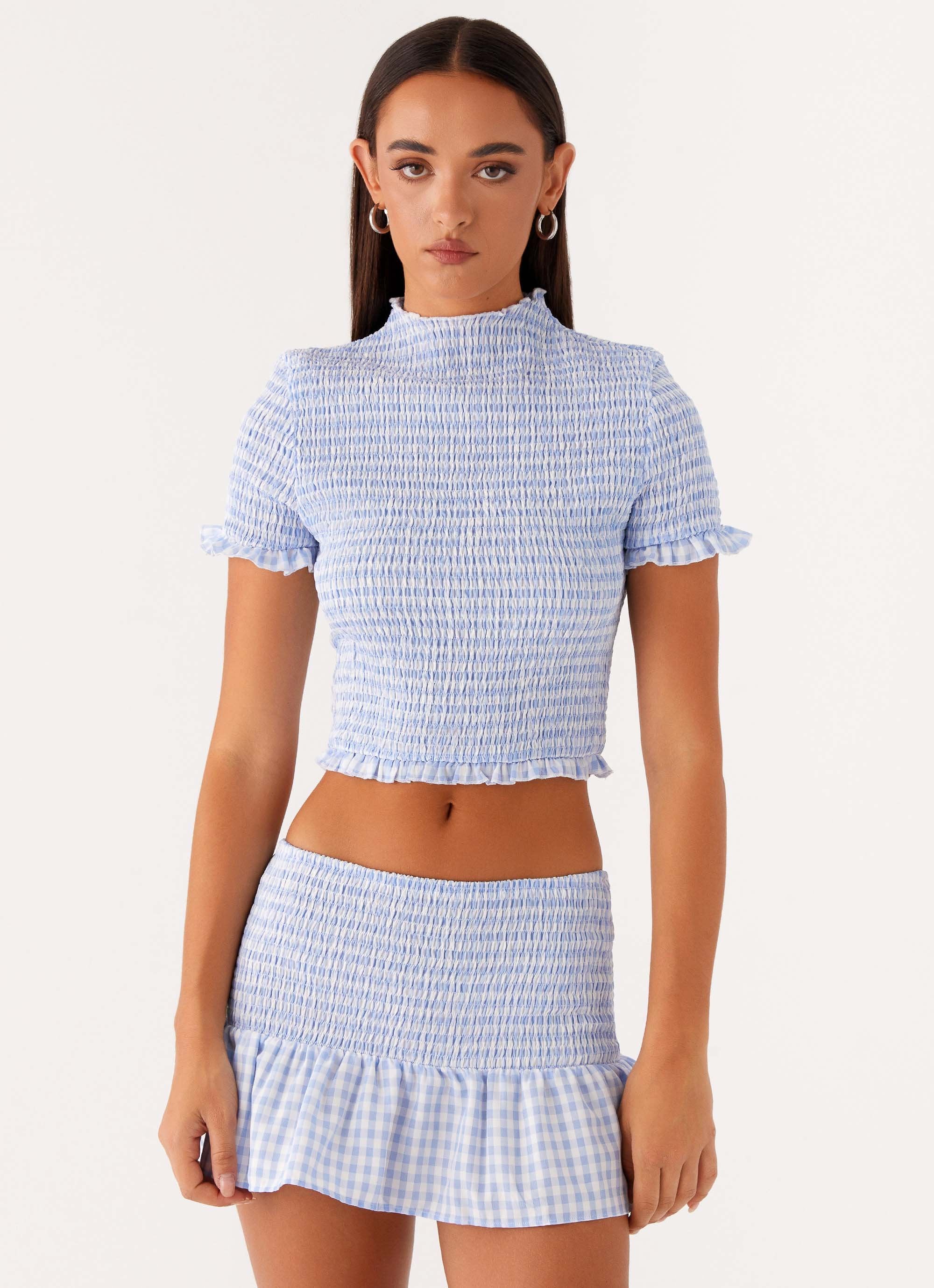 Sweetest Pie Mini Skirt - Baby Blue Gingham - Image 6