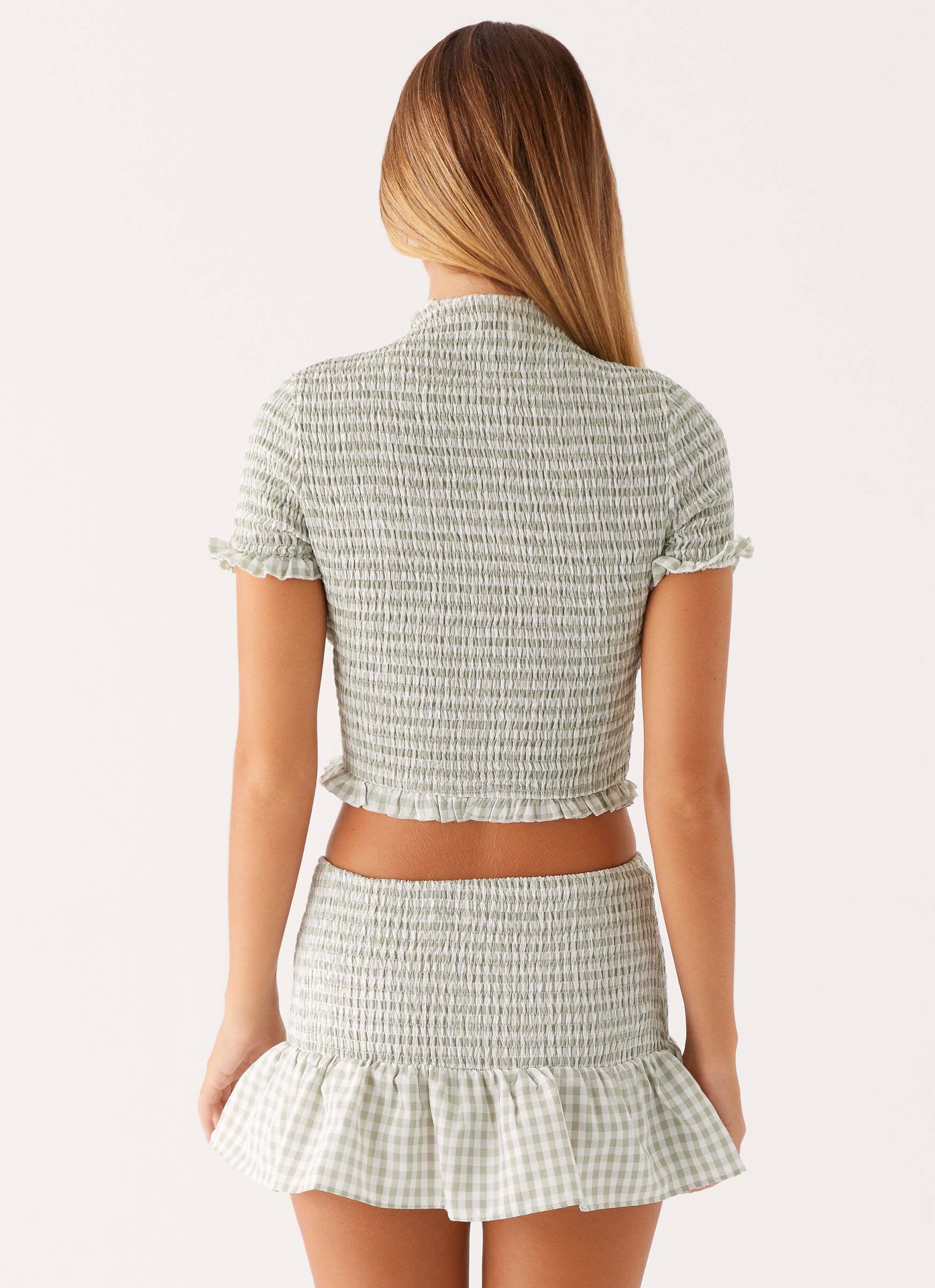 Sweetest Pie Mini Skirt - Sage Gingham - Image 4