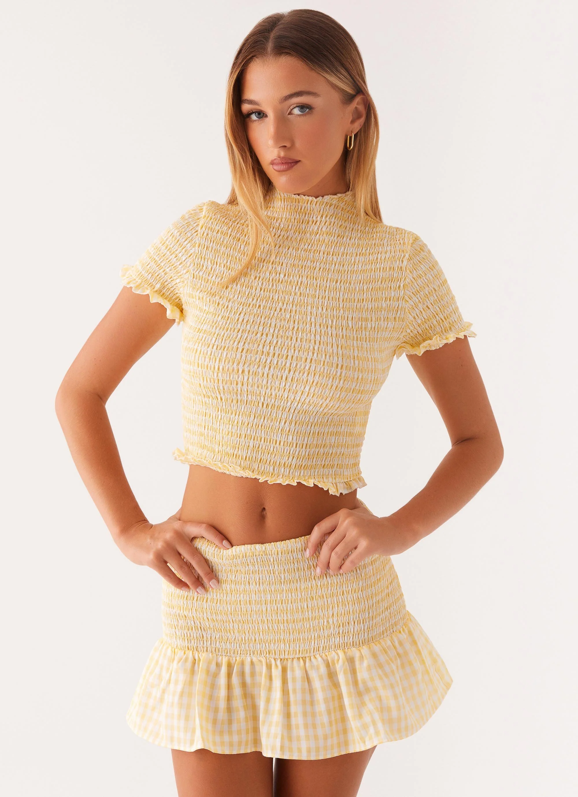 Sweetest Pie Mini Skirt - Yellow Gingham - Image 6