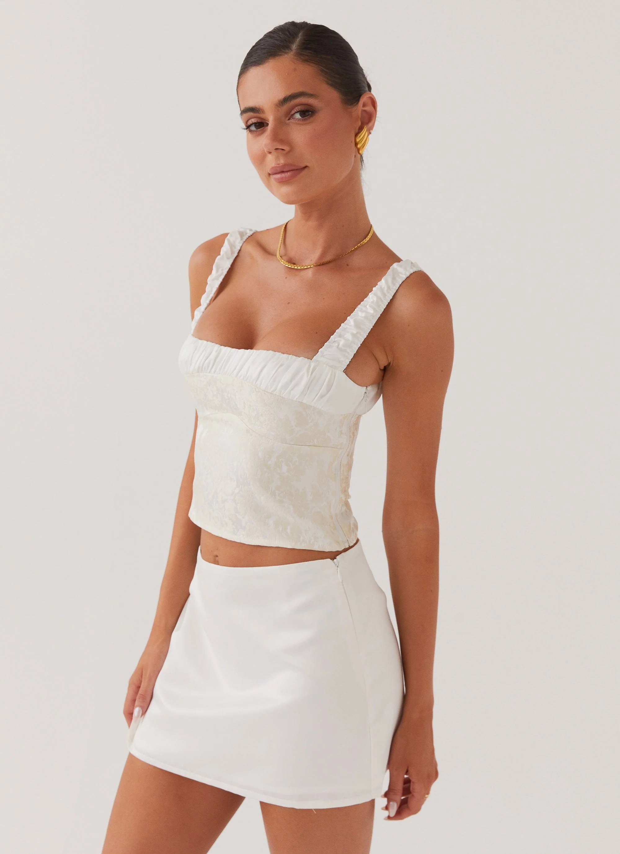 Sylvia Satin Mini Skirt - Ivory - Image 4