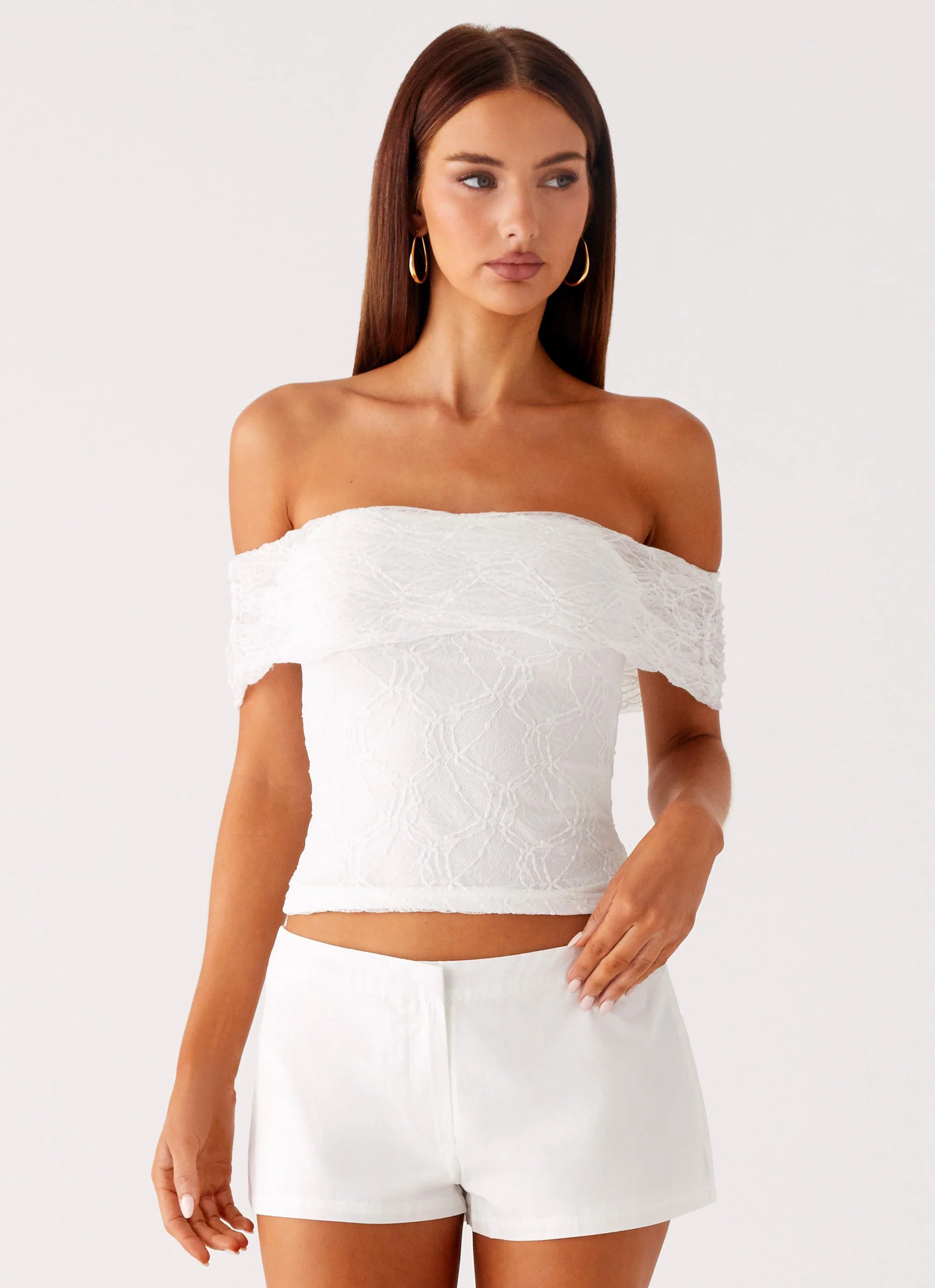 Tabby Off Shoulder Top - White - Image 5