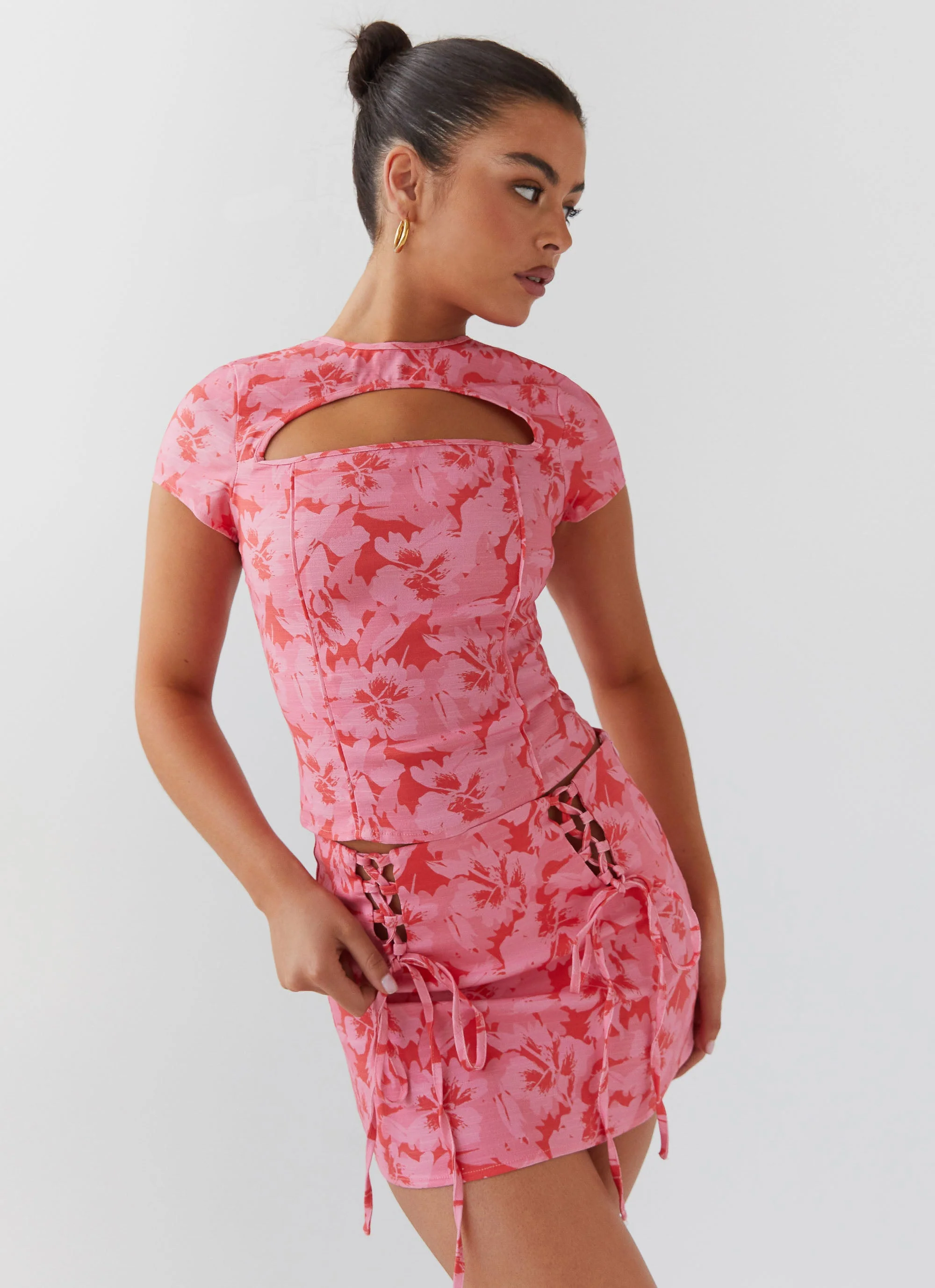 Take A Sip Tie Mini Skirt - Cherry Blossom - Image 5