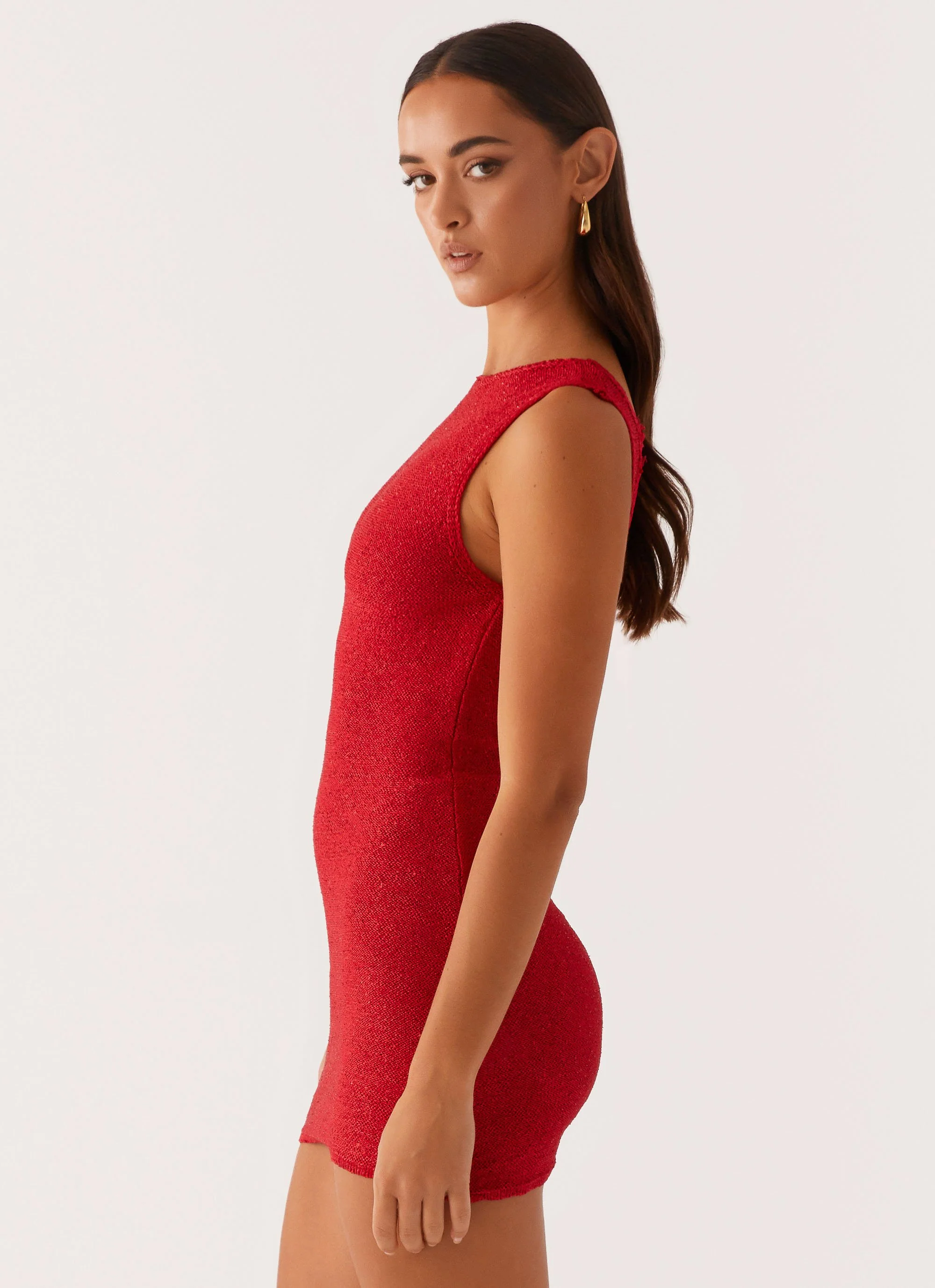Take Five Summer Knit Mini Dress - Red - Image 3
