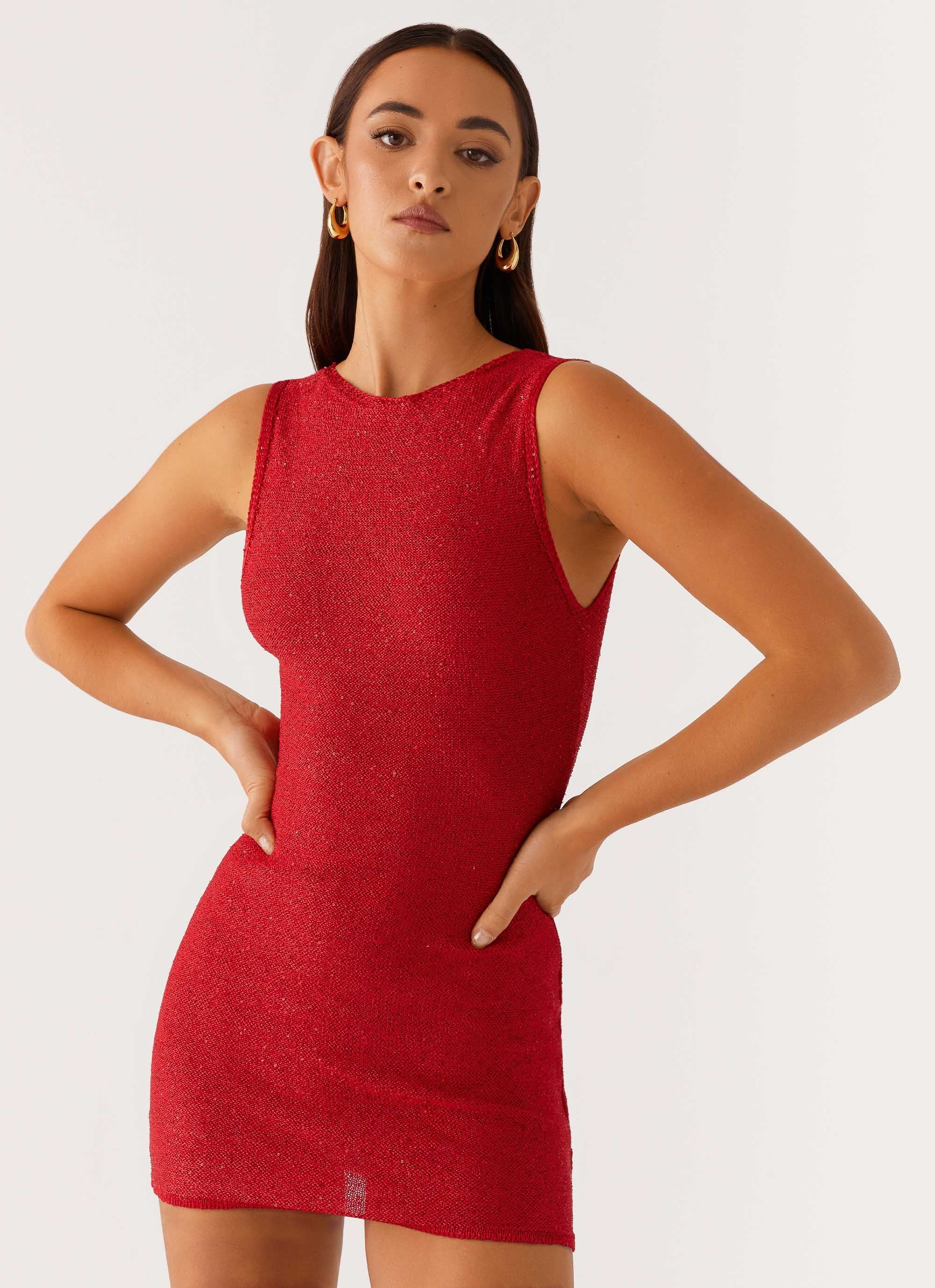 Take Five Summer Knit Mini Dress - Red - Image 5