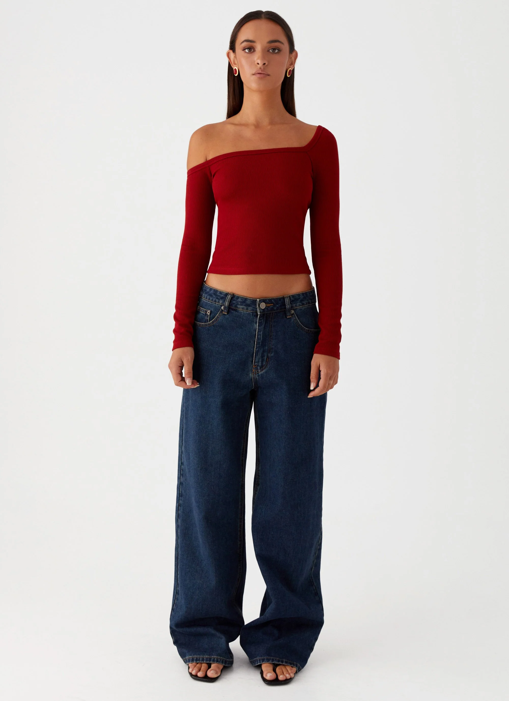 Talia Asymmetric Long Sleeve Top - Red - Image 2
