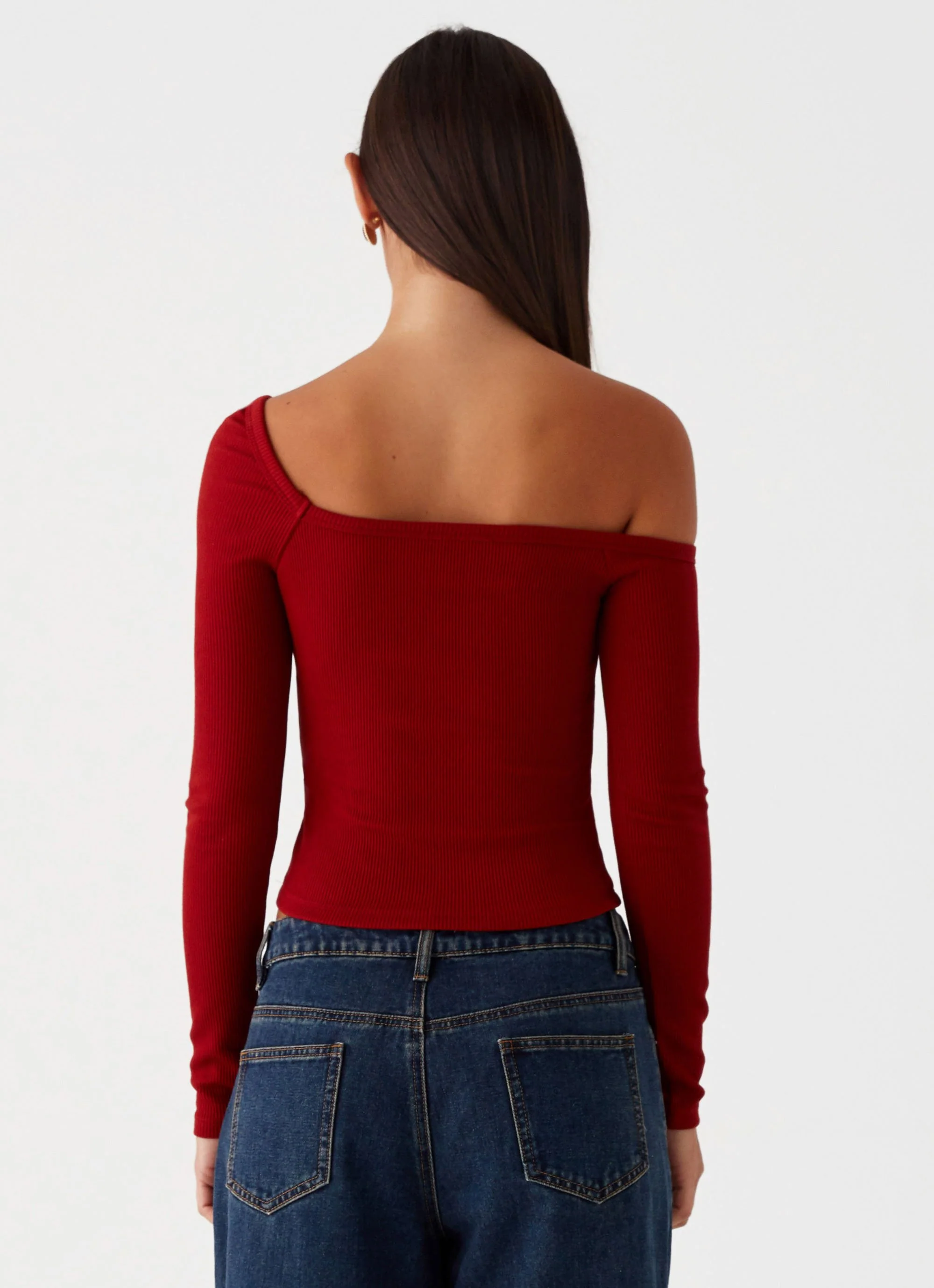 Talia Asymmetric Long Sleeve Top - Red - Image 4