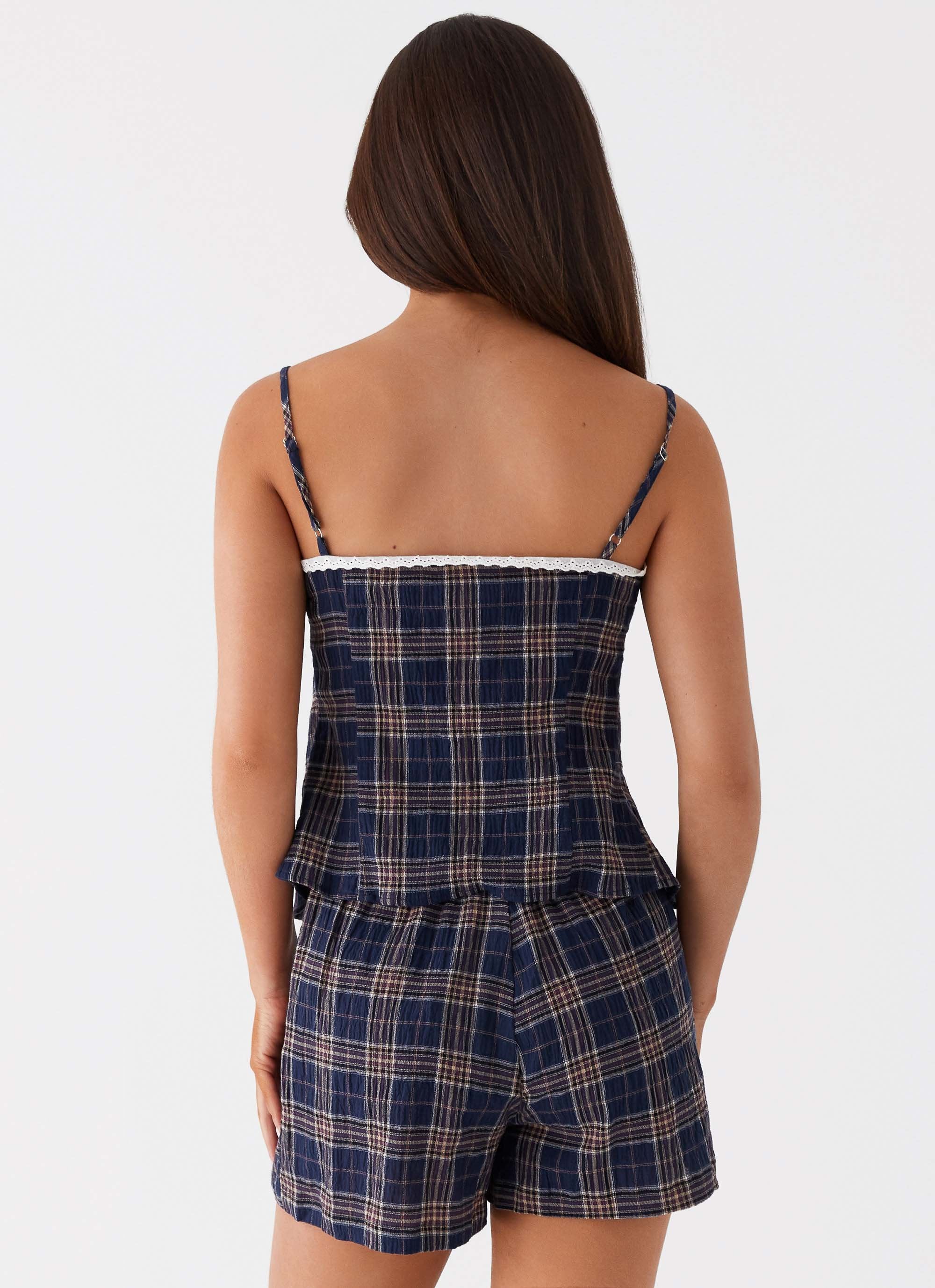 Tamaira Tie Top - Navy Check - Image 4