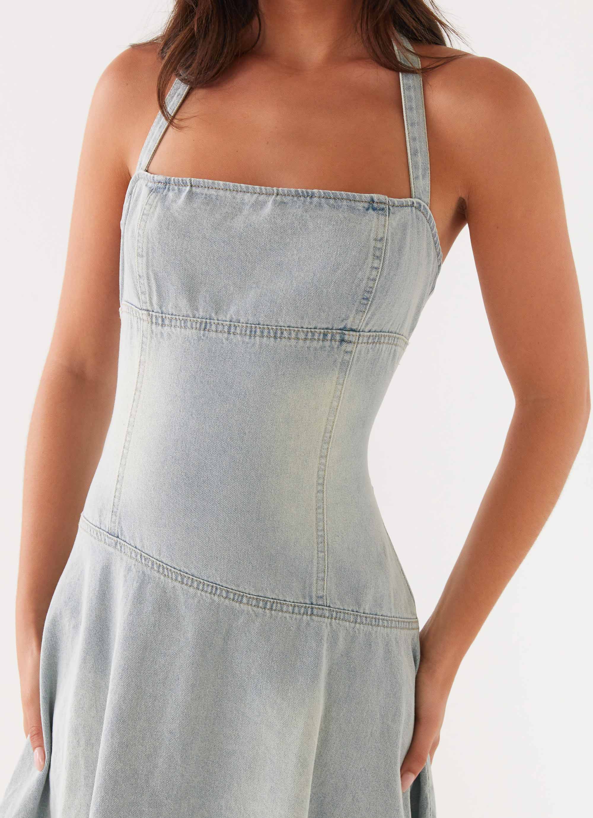 Tanisha Denim Midi Dress - Washed Blue - Image 3