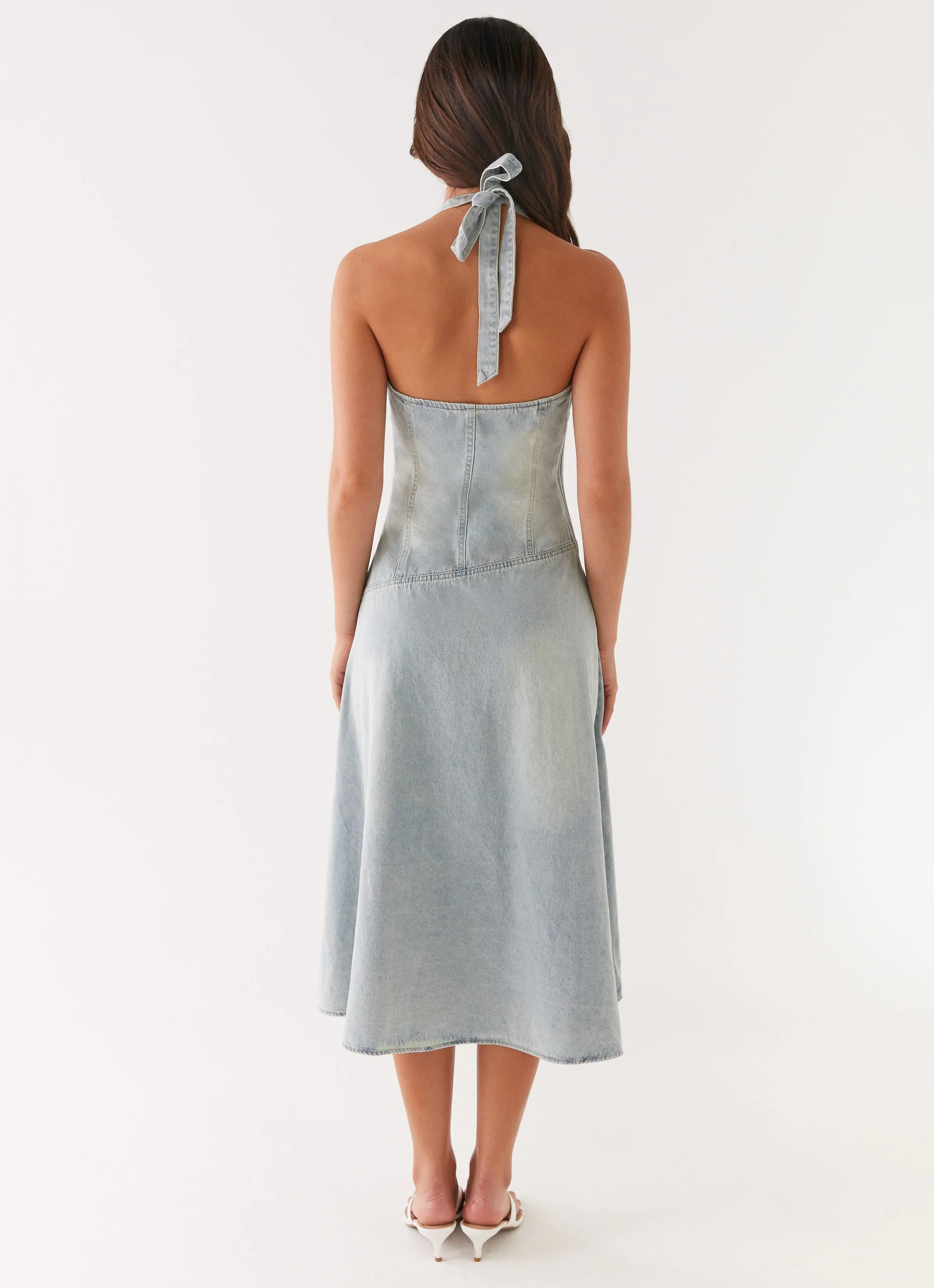 Tanisha Denim Midi Dress - Washed Blue - Image 6