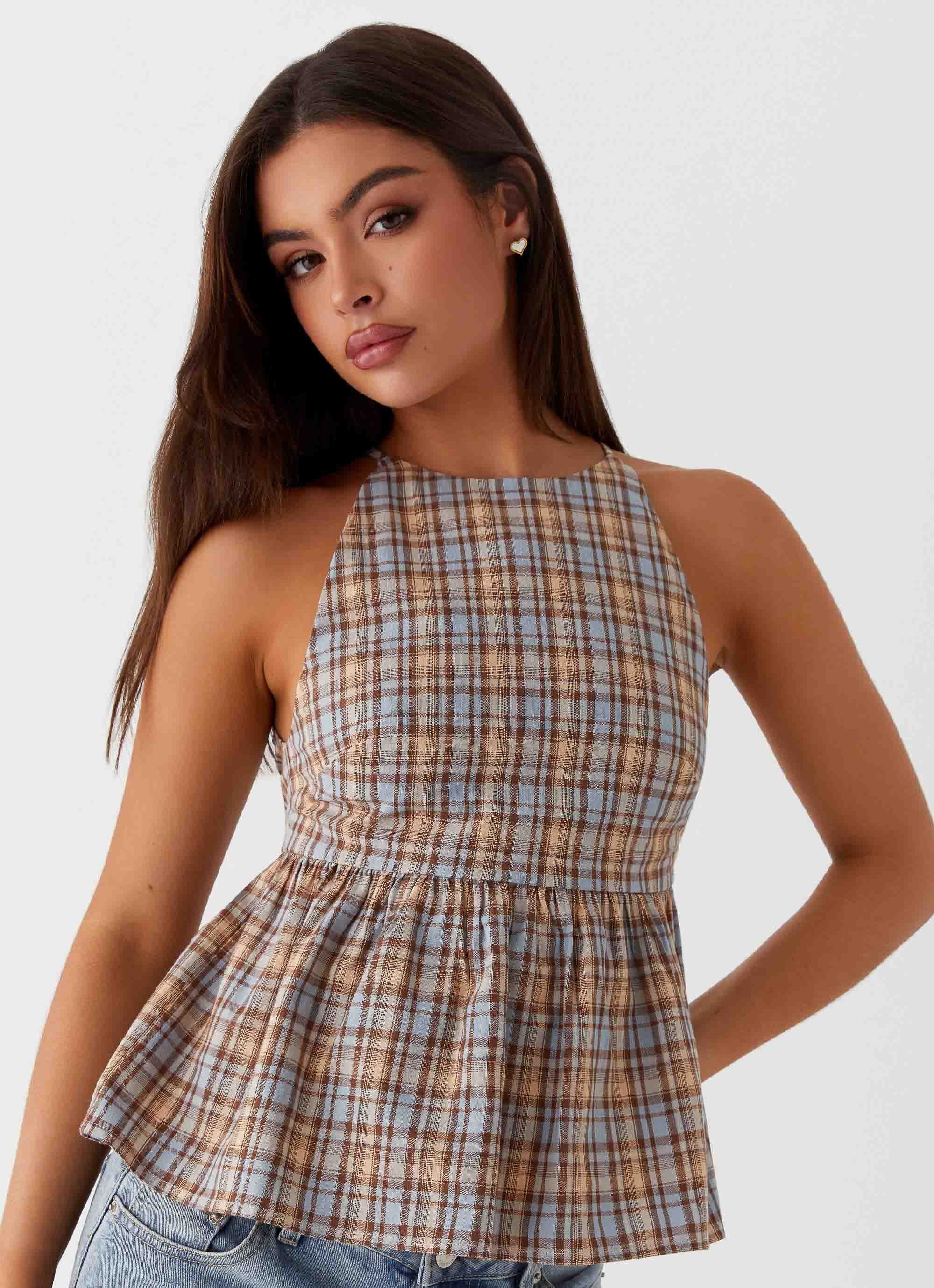 Tanith Ruffle Top - Brown Check - Image 4