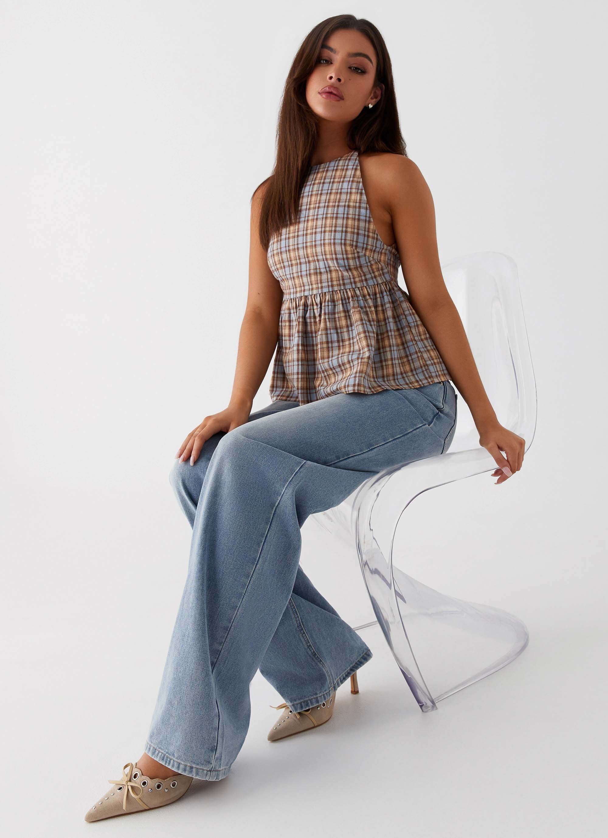 Tanith Ruffle Top - Brown Check - Image 5