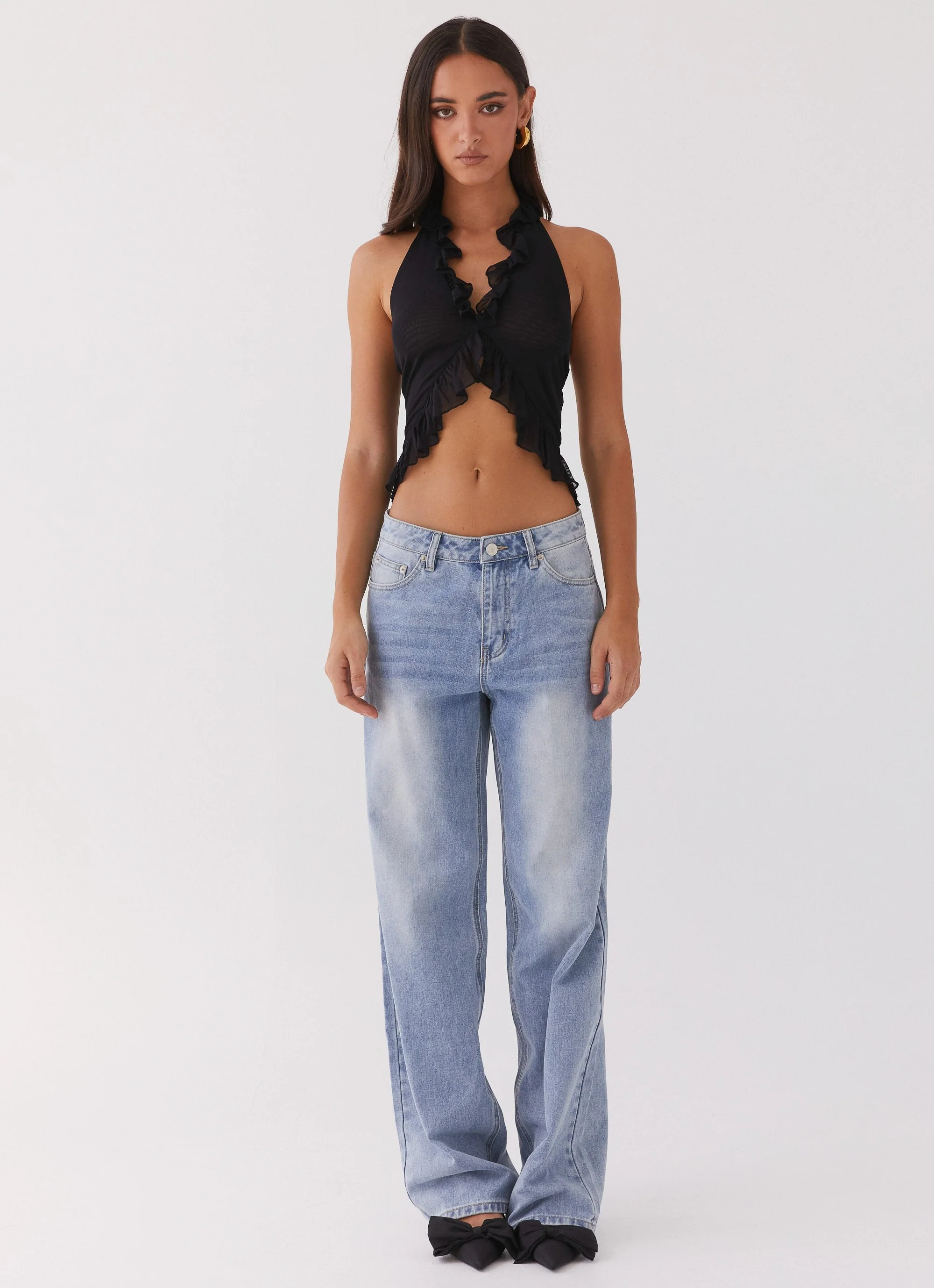 Tanya Mesh Frill Top - Black - Image 2