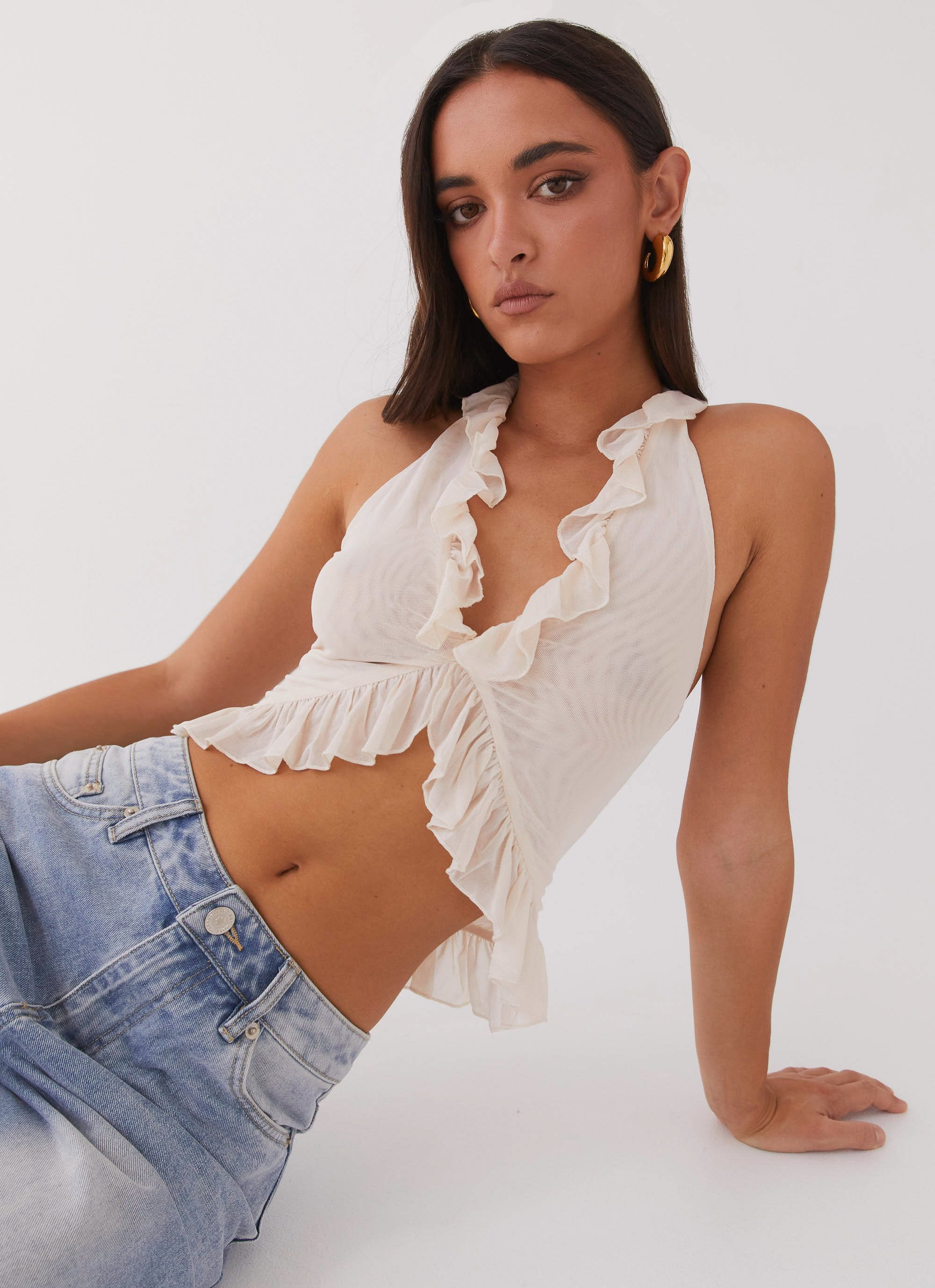 Tanya Mesh Frill Top - Ivory - Image 6