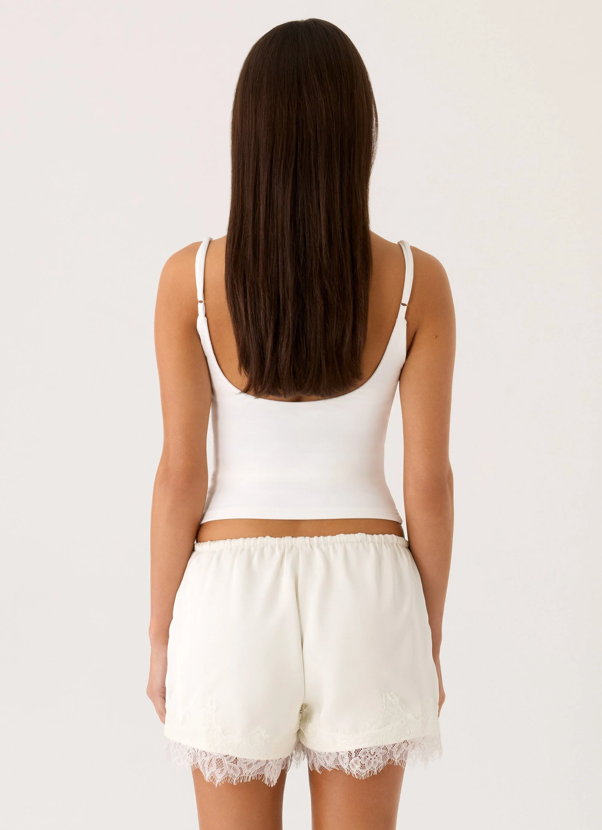 Tarina Lace Trim Mini Shorts - Ivory - Image 4