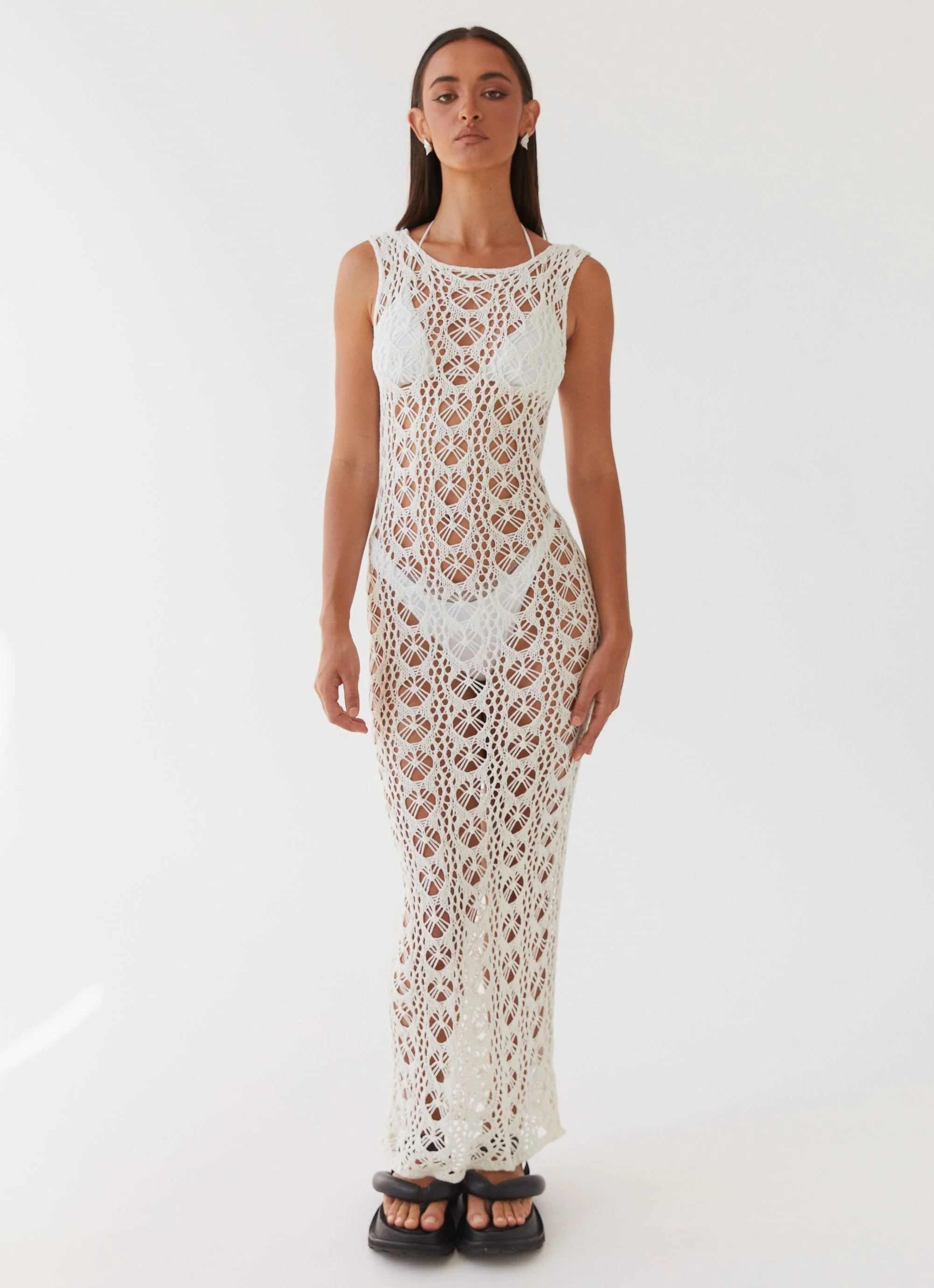 Tarlisa Crochet Maxi Dress - Cream - Image 3