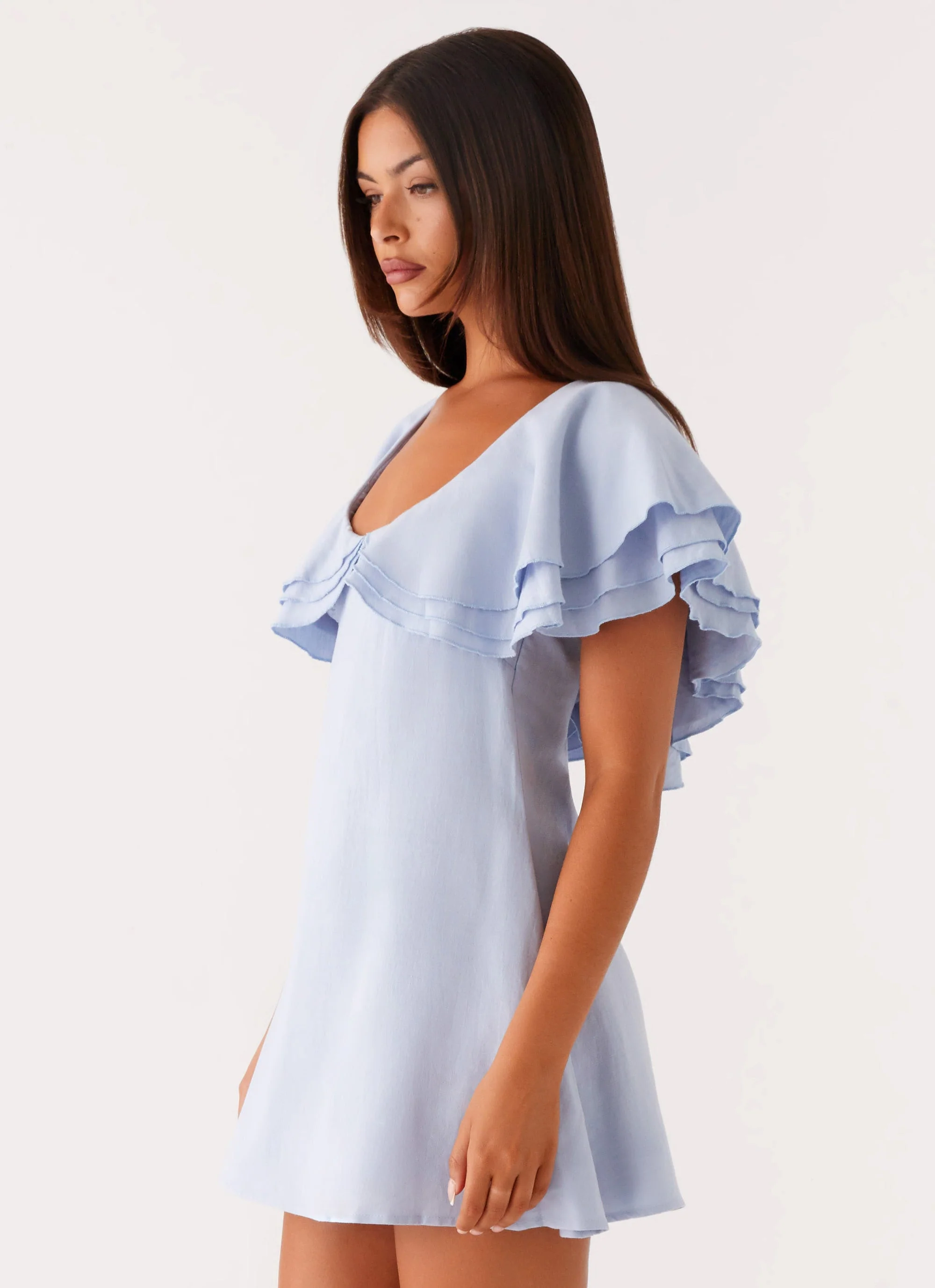 Taye Linen Mini Dress - Blue - Image 3