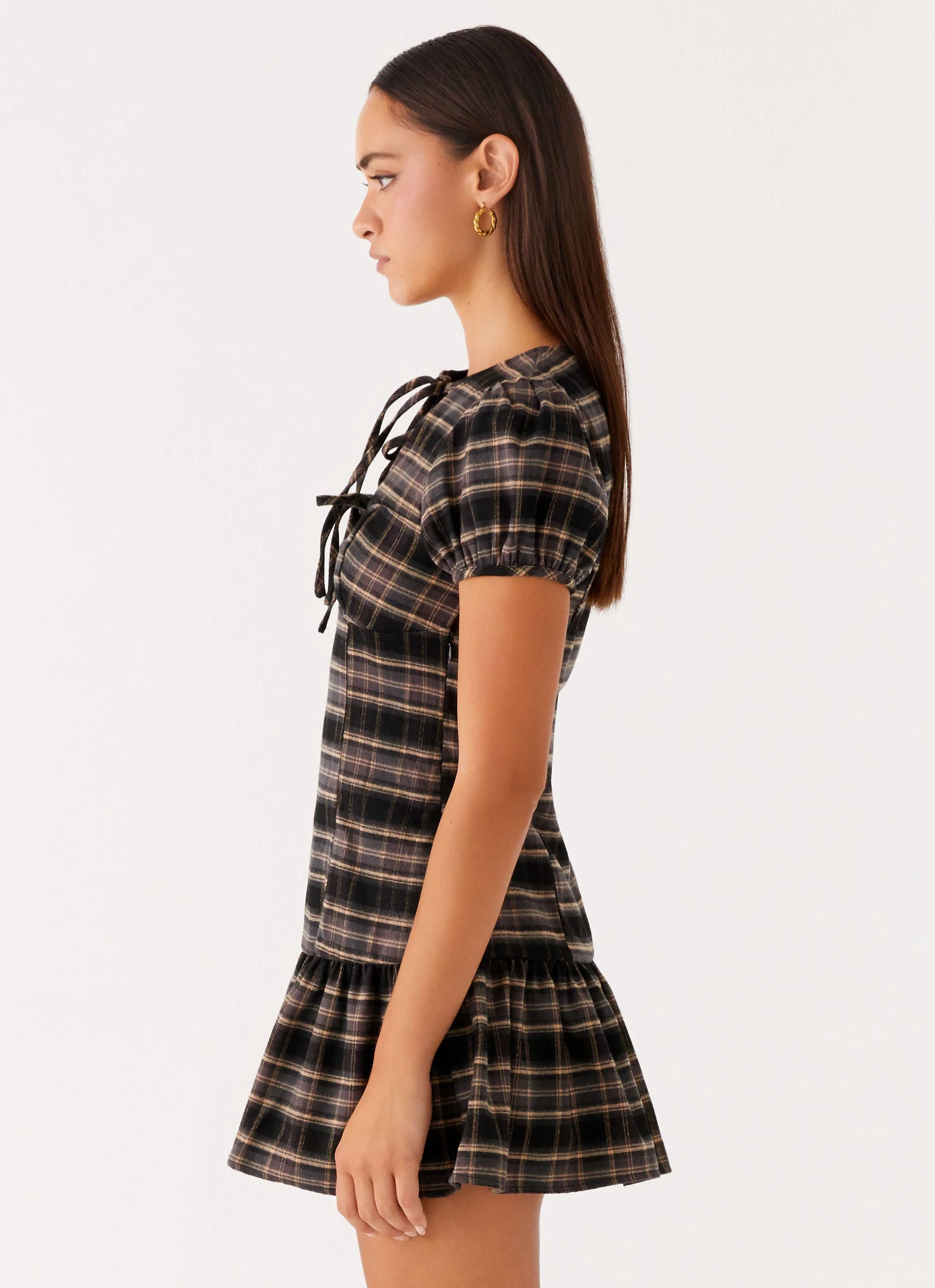 Taylor Keyhole Mini Dress - Brown Check - Image 3