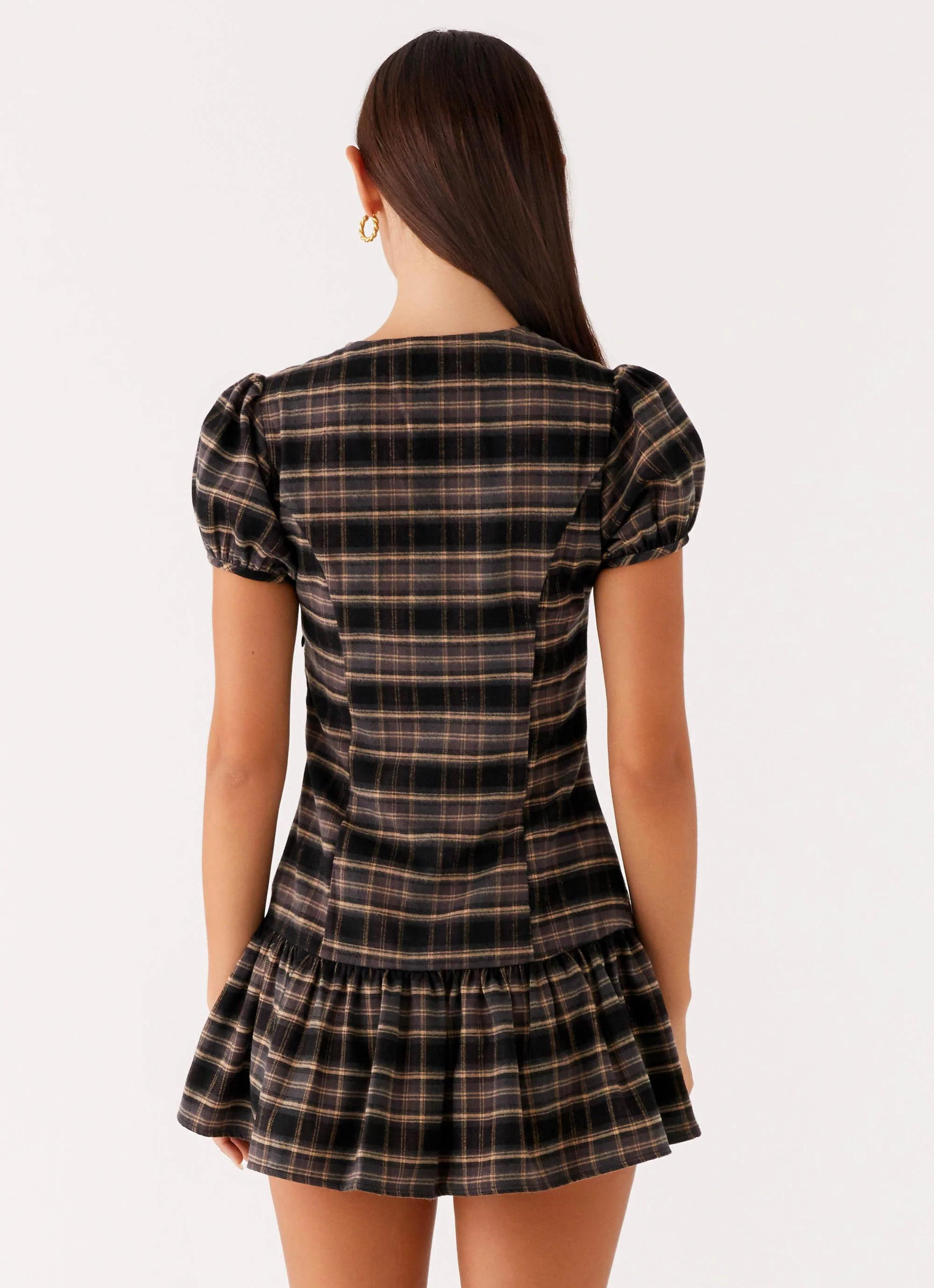 Taylor Keyhole Mini Dress - Brown Check - Image 4