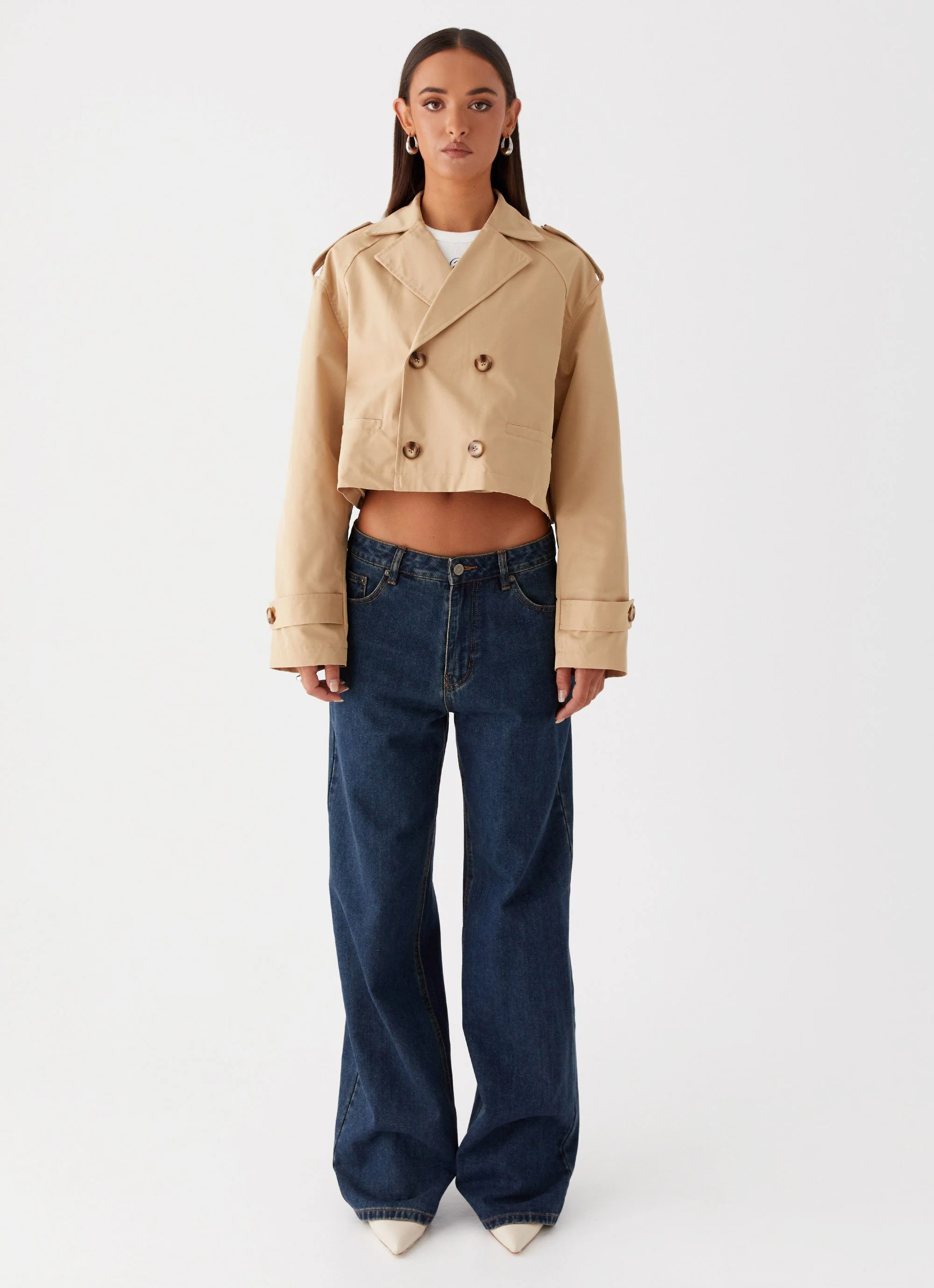 Teddie Cropped Trench Coat - Camel - Image 2