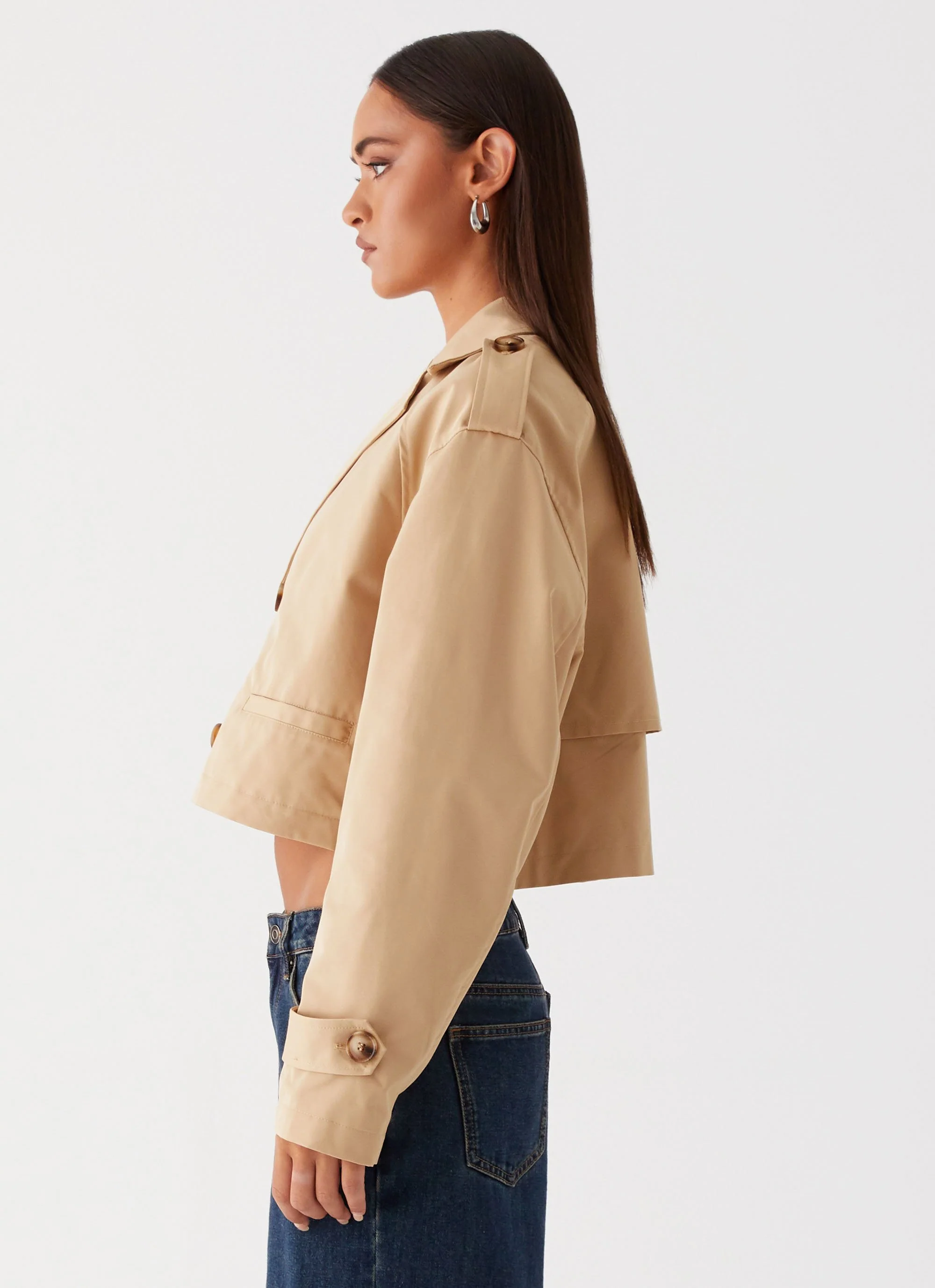 Teddie Cropped Trench Coat - Camel - Image 3
