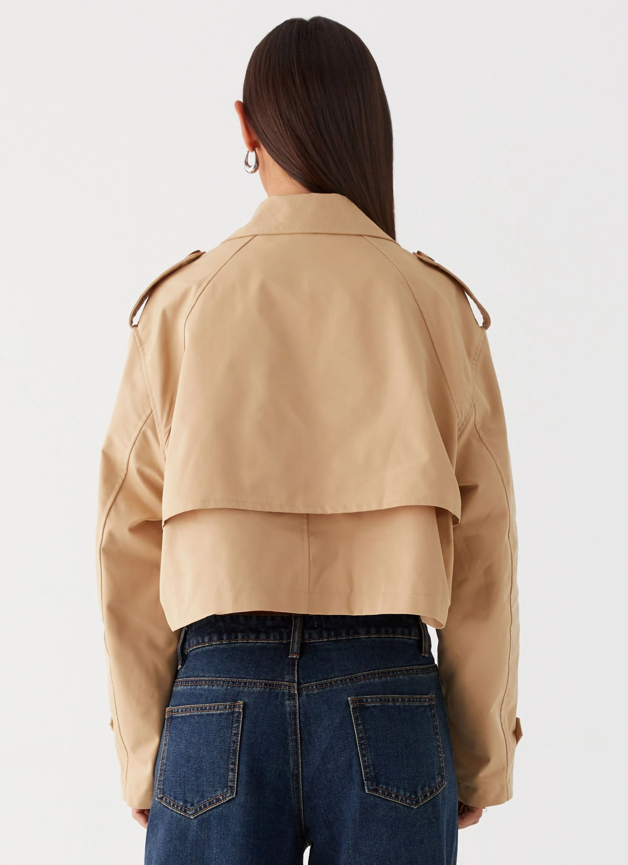 Teddie Cropped Trench Coat - Camel - Image 4