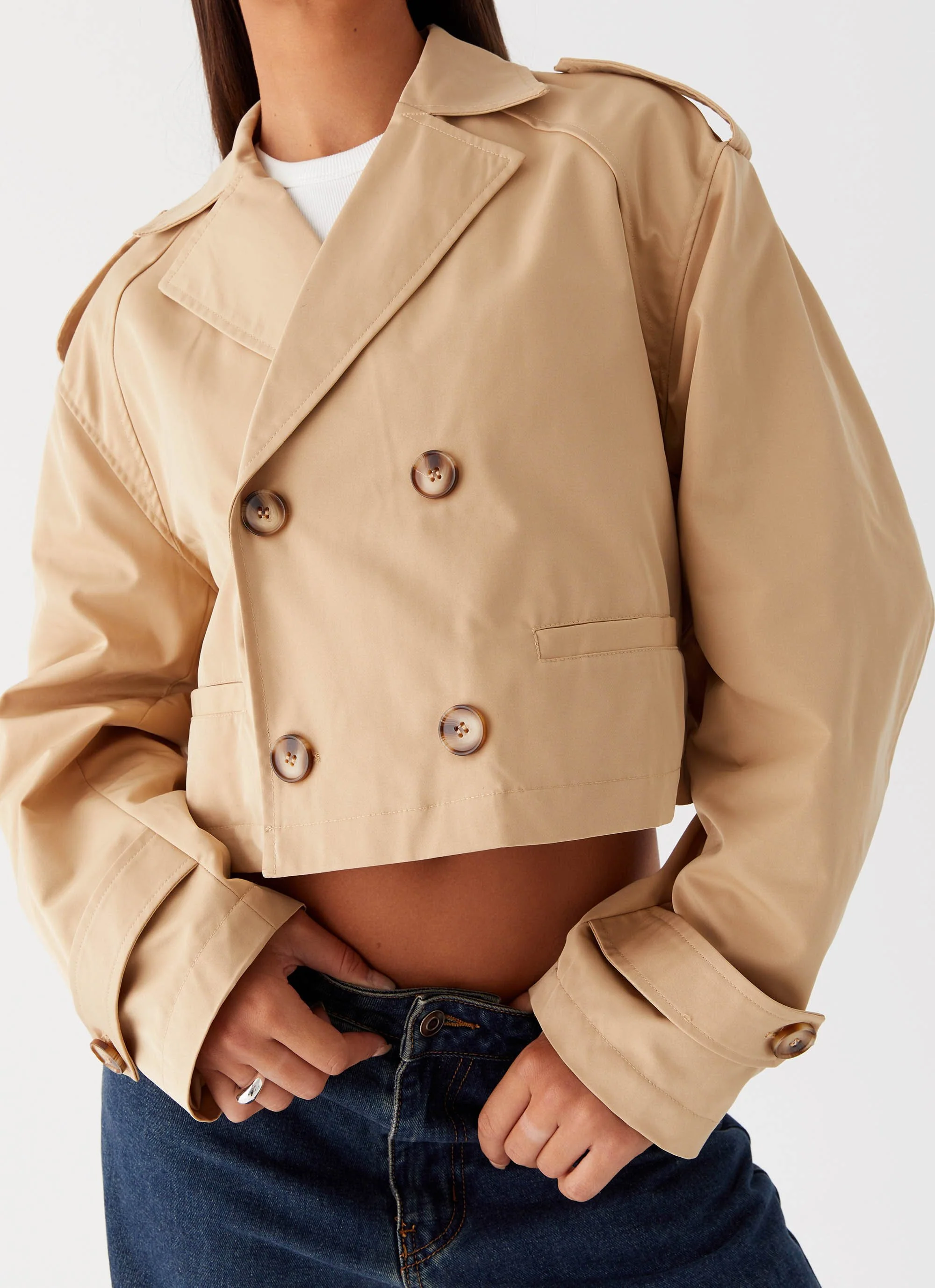 Teddie Cropped Trench Coat - Camel - Image 5
