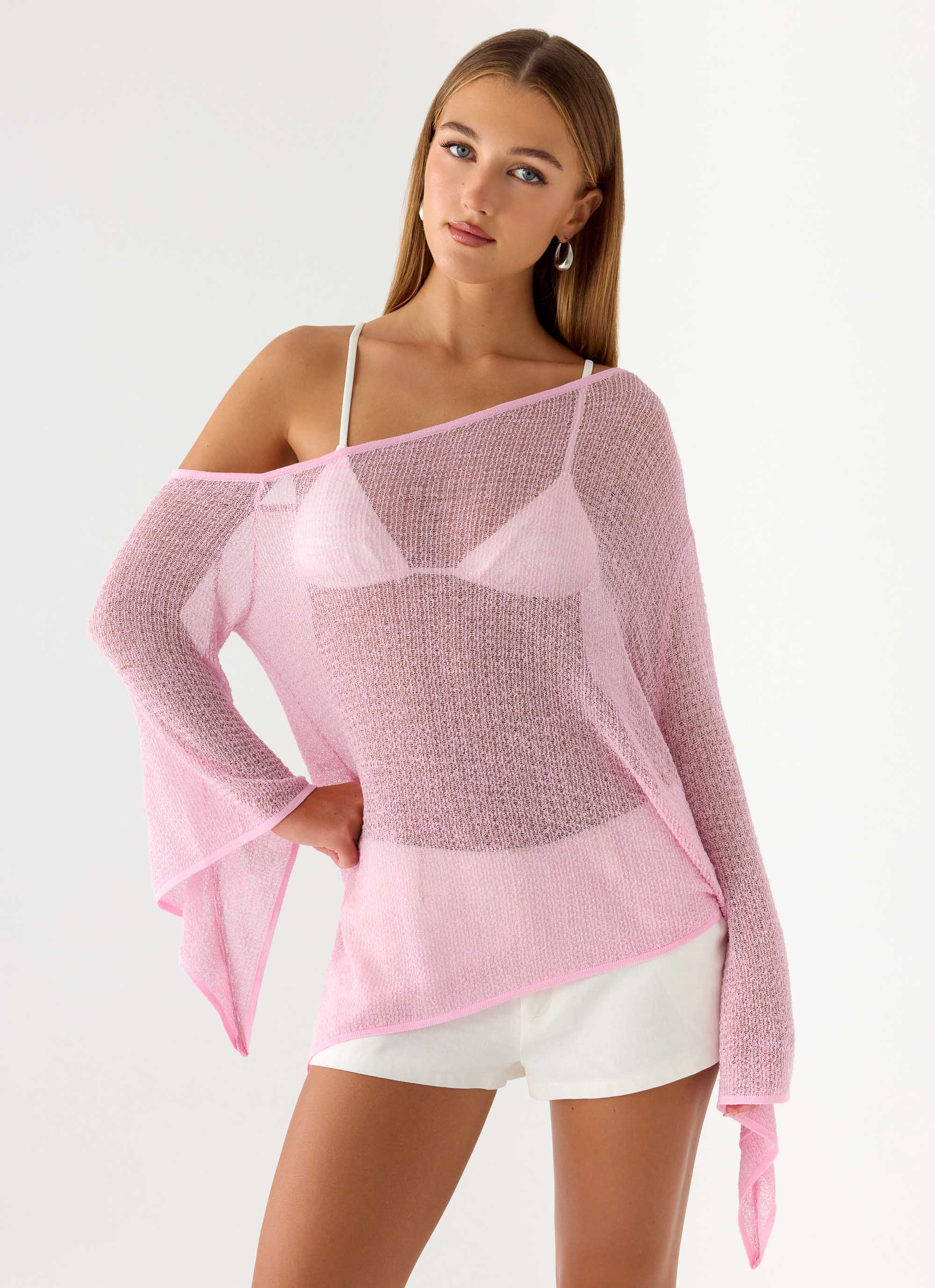 Telling Me Shimmer Knit Top - Pink - Image 5