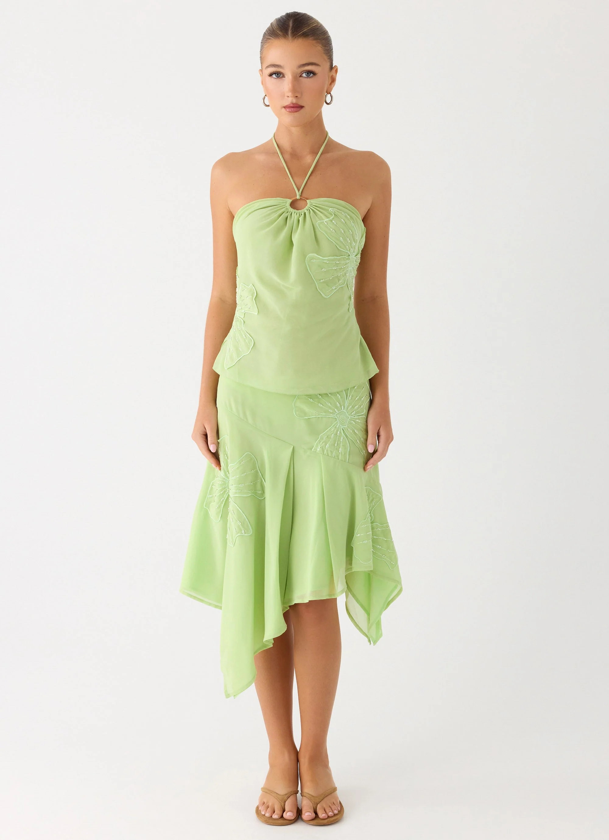 Teneika Beaded Flower Midi Skirt - Lime - Image 2